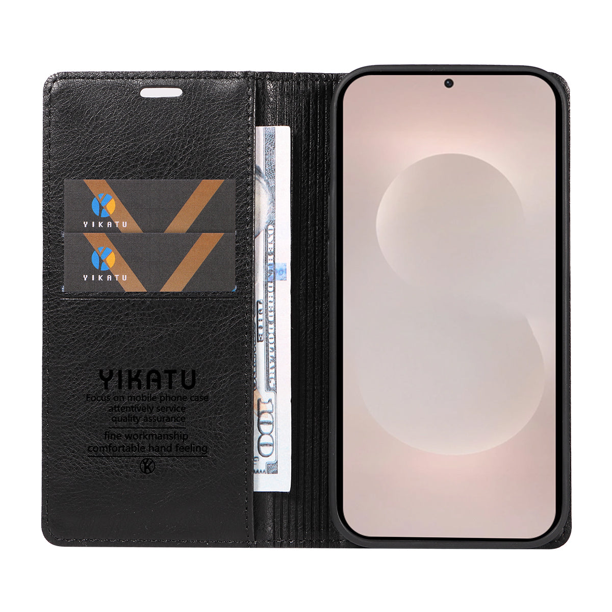 For-Samsung-Galaxy-S26-Edge-Wallet-Case-YIKATU-YK-006-Magnetic-Closure-Leather-Phone-Cover-Litchi-Texture-Black