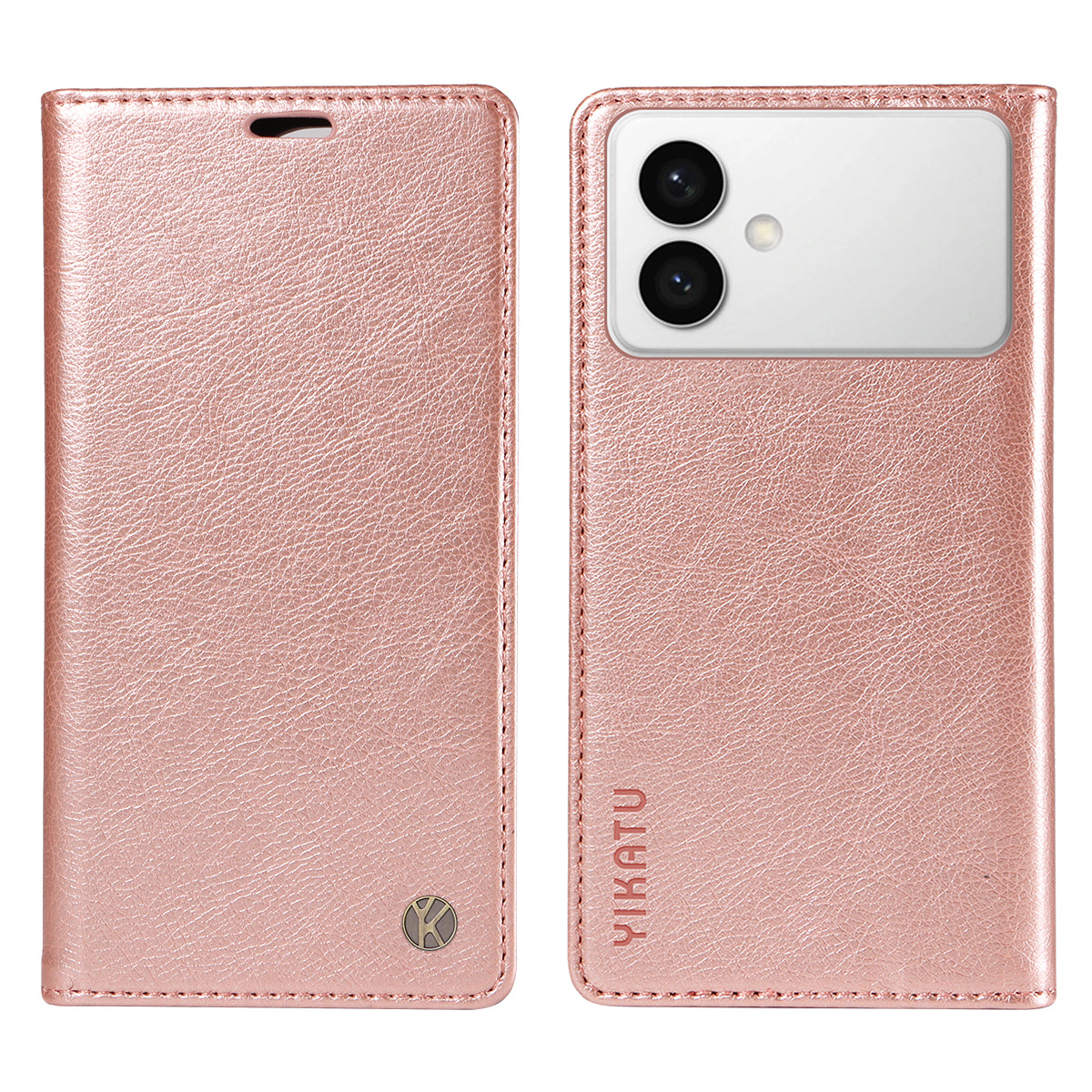 For-Samsung-Galaxy-S26-Edge-Wallet-Case-YIKATU-YK-006-Magnetic-Closure-Leather-Phone-Cover-Litchi-Texture-Rose-Gold