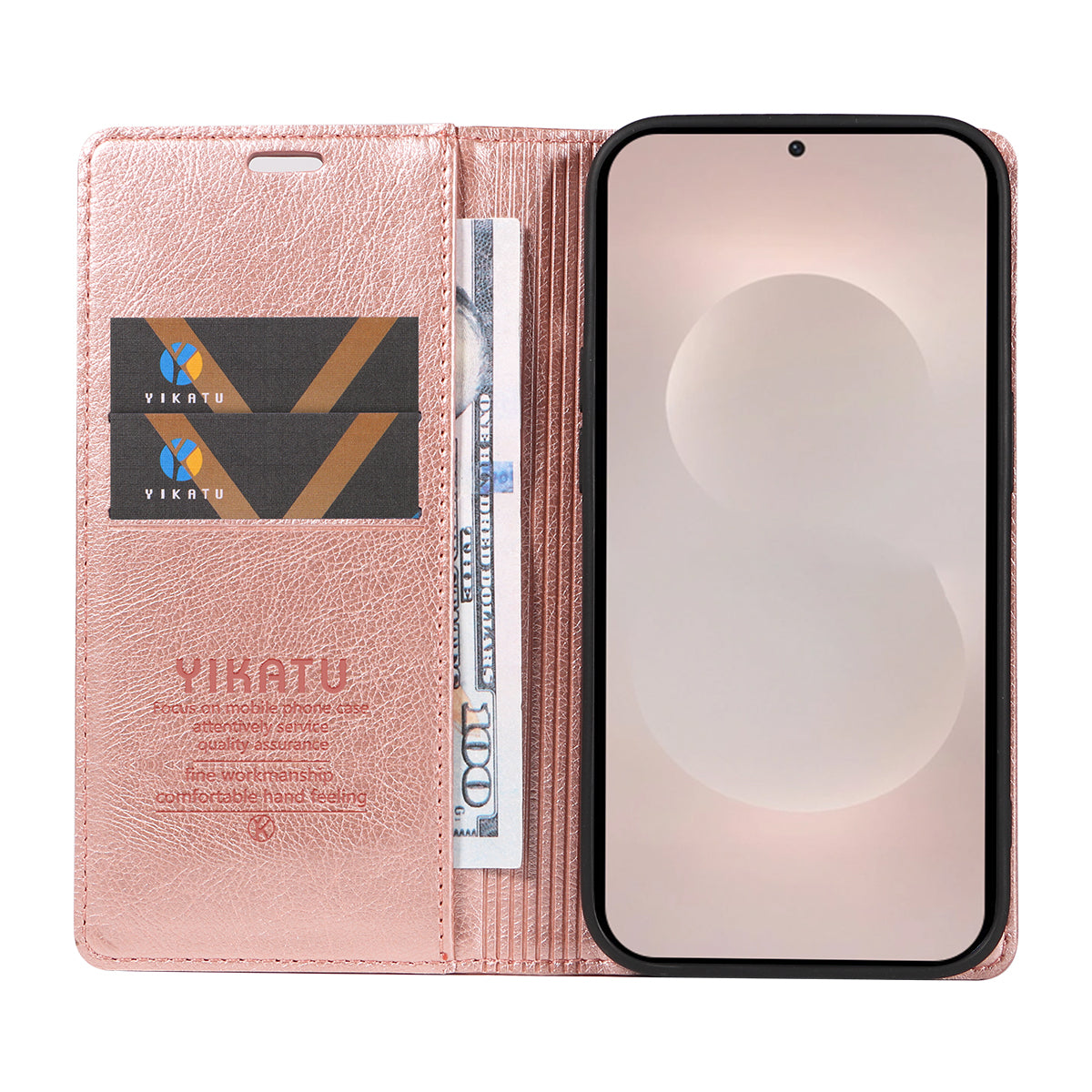 For-Samsung-Galaxy-S26-Edge-Wallet-Case-YIKATU-YK-006-Magnetic-Closure-Leather-Phone-Cover-Litchi-Texture-Rose-Gold