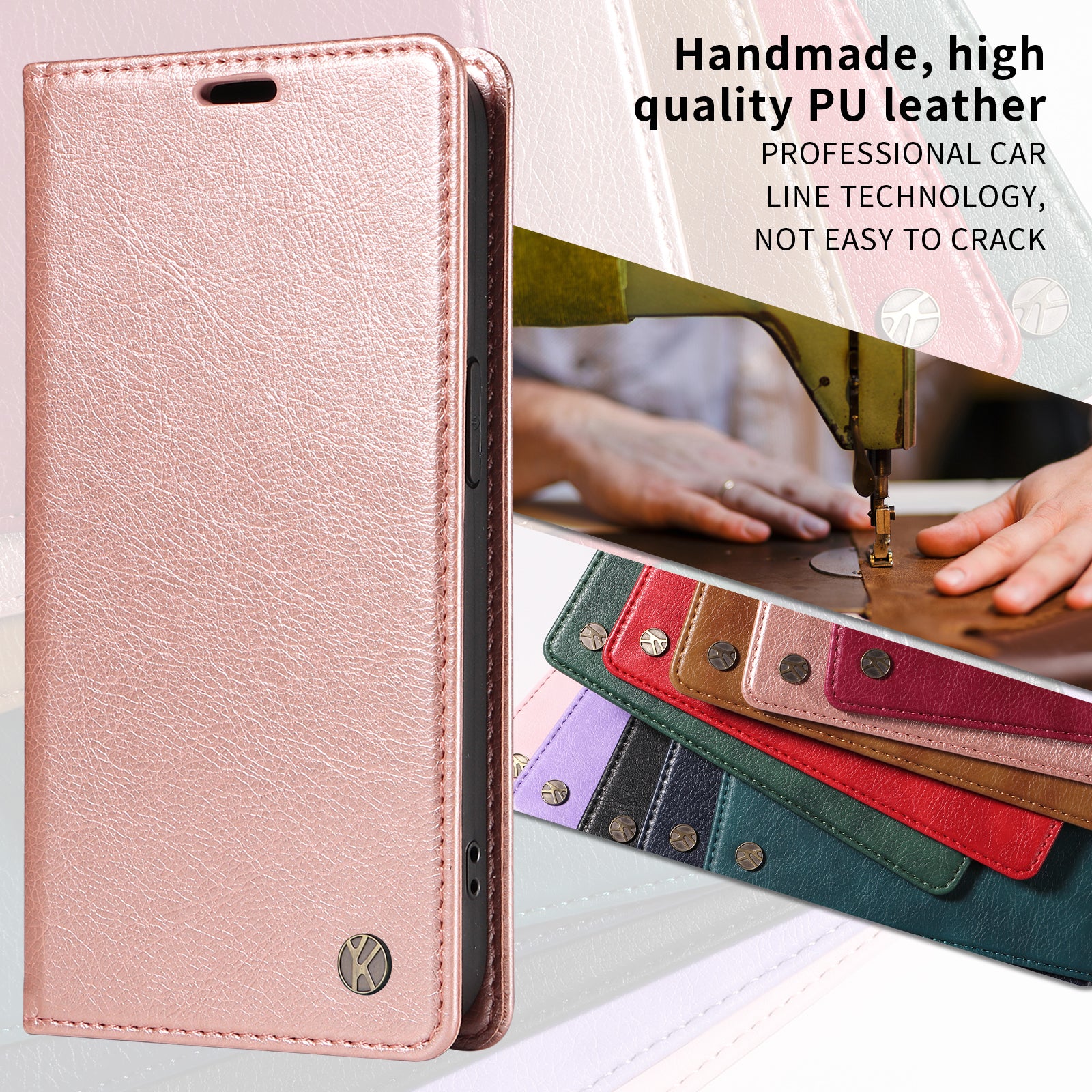 For-Samsung-Galaxy-S26-Edge-Wallet-Case-YIKATU-YK-006-Magnetic-Closure-Leather-Phone-Cover-Litchi-Texture-Rose-Gold