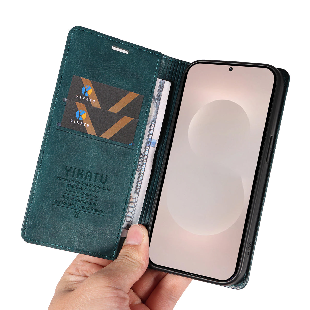 For-Samsung-Galaxy-S26-Edge-Wallet-Case-YIKATU-YK-006-Magnetic-Closure-Leather-Phone-Cover-Litchi-Texture-Blue