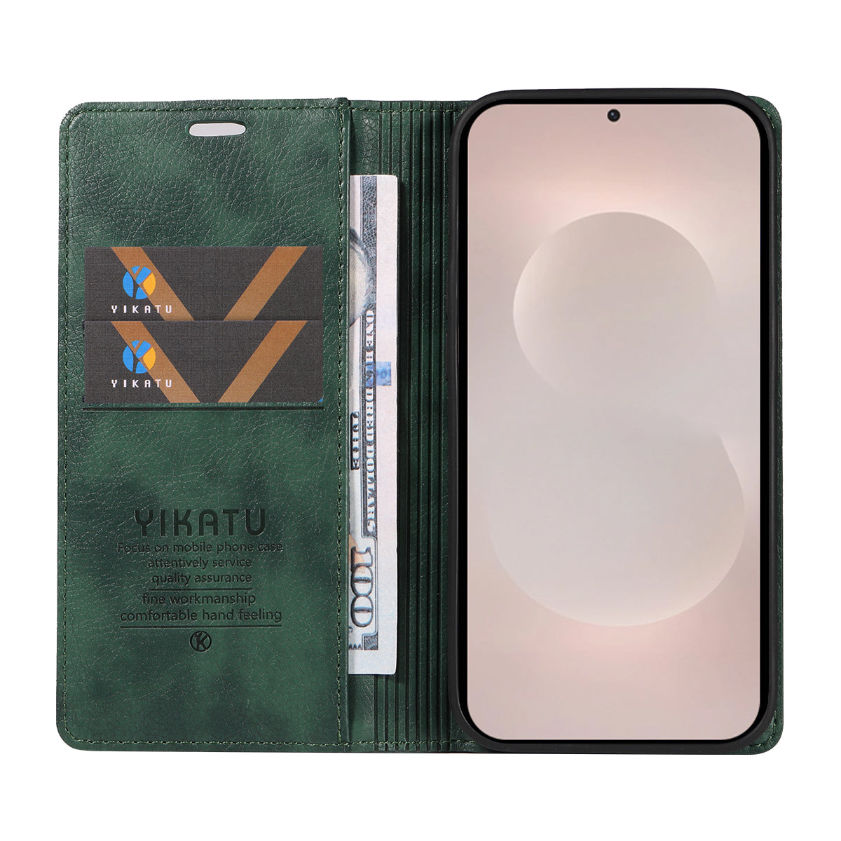 For-Samsung-Galaxy-S26-Edge-Wallet-Case-YIKATU-YK-006-Magnetic-Closure-Leather-Phone-Cover-Litchi-Texture-Green