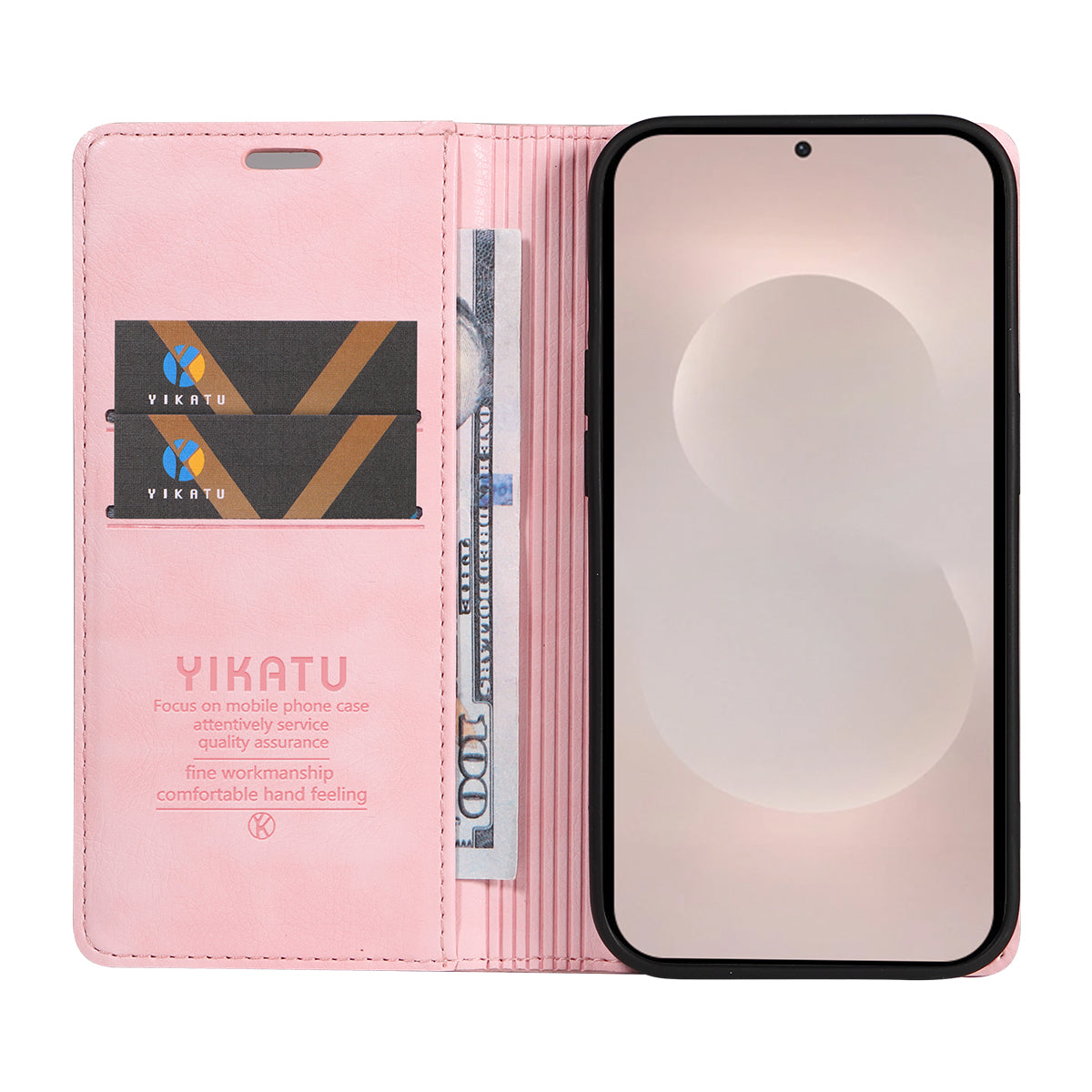 For-Samsung-Galaxy-S26-Edge-Wallet-Case-YIKATU-YK-006-Magnetic-Closure-Leather-Phone-Cover-Litchi-Texture-Pink