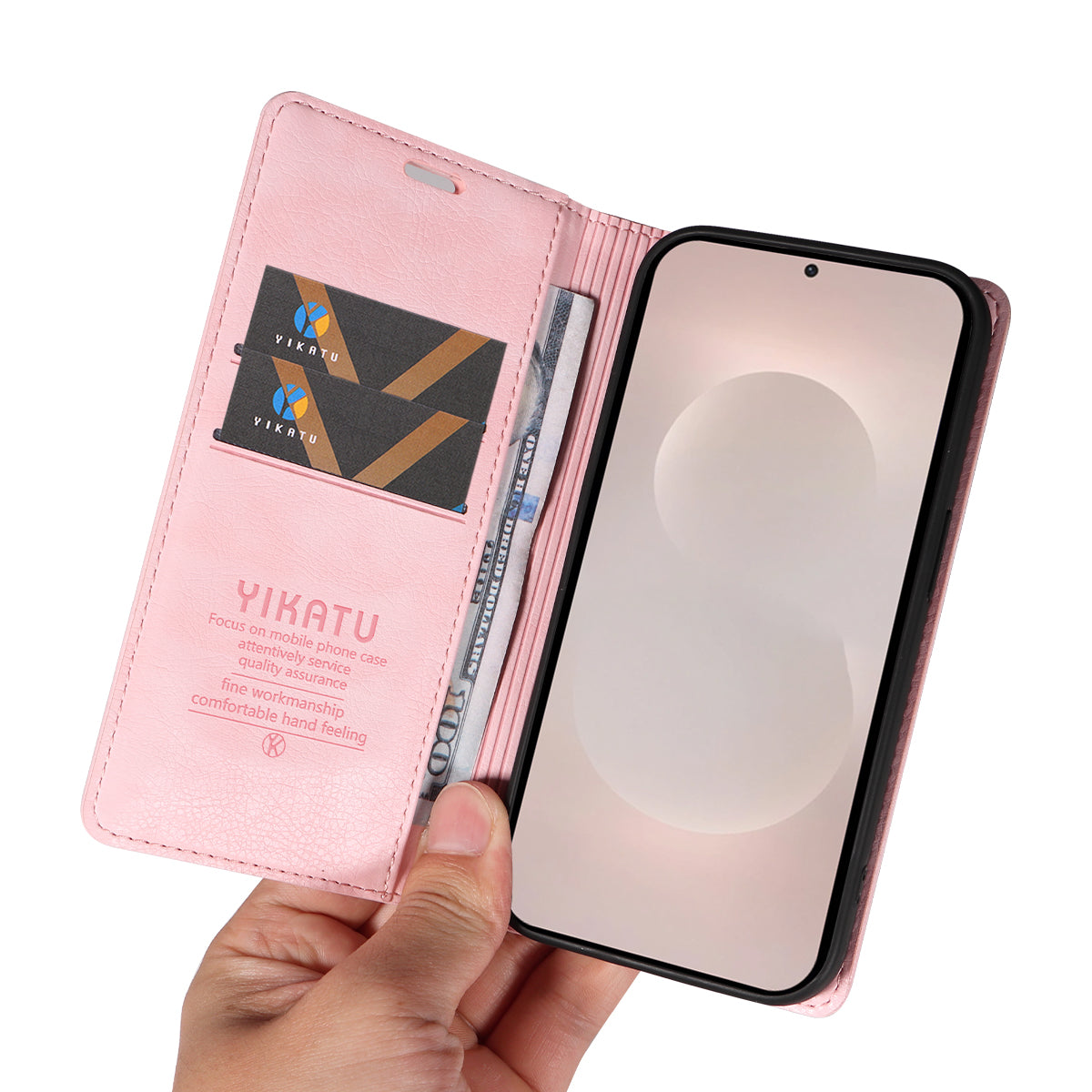 For-Samsung-Galaxy-S26-Edge-Wallet-Case-YIKATU-YK-006-Magnetic-Closure-Leather-Phone-Cover-Litchi-Texture-Pink