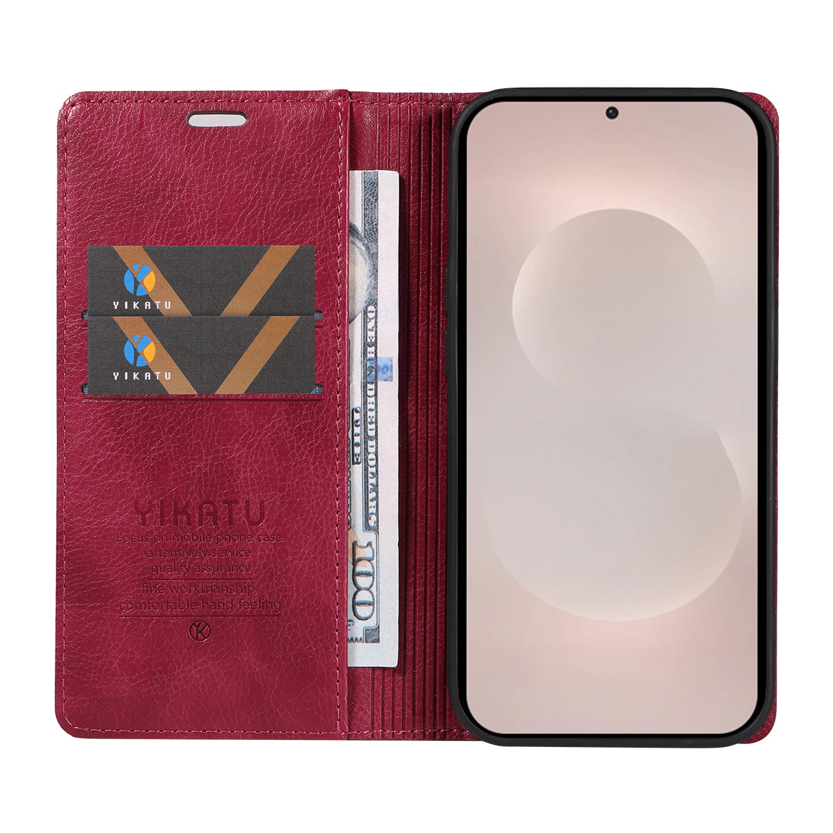 For-Samsung-Galaxy-S26-Edge-Wallet-Case-YIKATU-YK-006-Magnetic-Closure-Leather-Phone-Cover-Litchi-Texture-Wine-Red