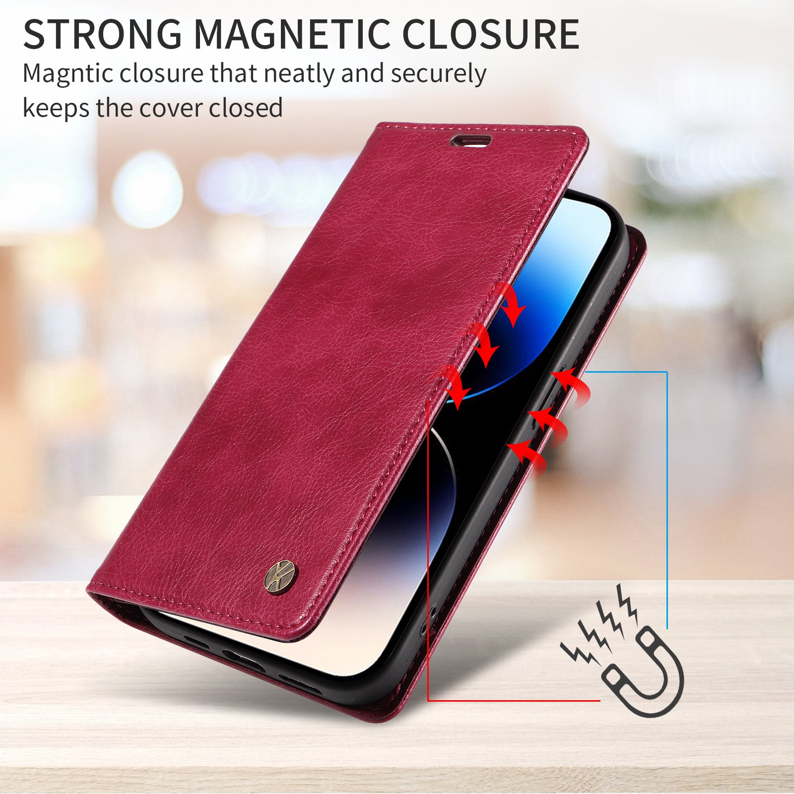 For-Samsung-Galaxy-S26-Edge-Wallet-Case-YIKATU-YK-006-Magnetic-Closure-Leather-Phone-Cover-Litchi-Texture-Wine-Red