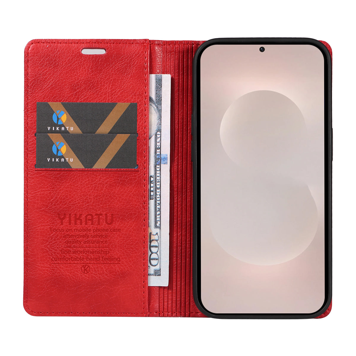 For-Samsung-Galaxy-S26-Edge-Wallet-Case-YIKATU-YK-006-Magnetic-Closure-Leather-Phone-Cover-Litchi-Texture-Red