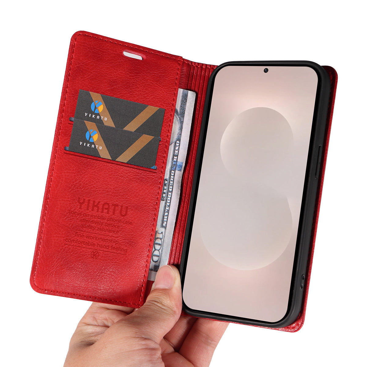 For-Samsung-Galaxy-S26-Edge-Wallet-Case-YIKATU-YK-006-Magnetic-Closure-Leather-Phone-Cover-Litchi-Texture-Red
