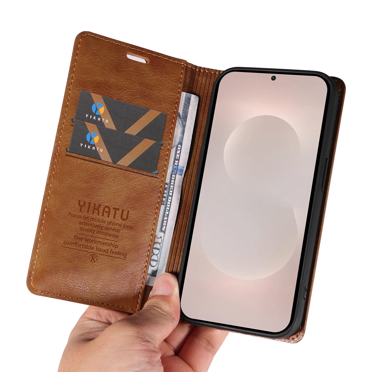 For-Samsung-Galaxy-S26-Edge-Wallet-Case-YIKATU-YK-006-Magnetic-Closure-Leather-Phone-Cover-Litchi-Texture-Brown