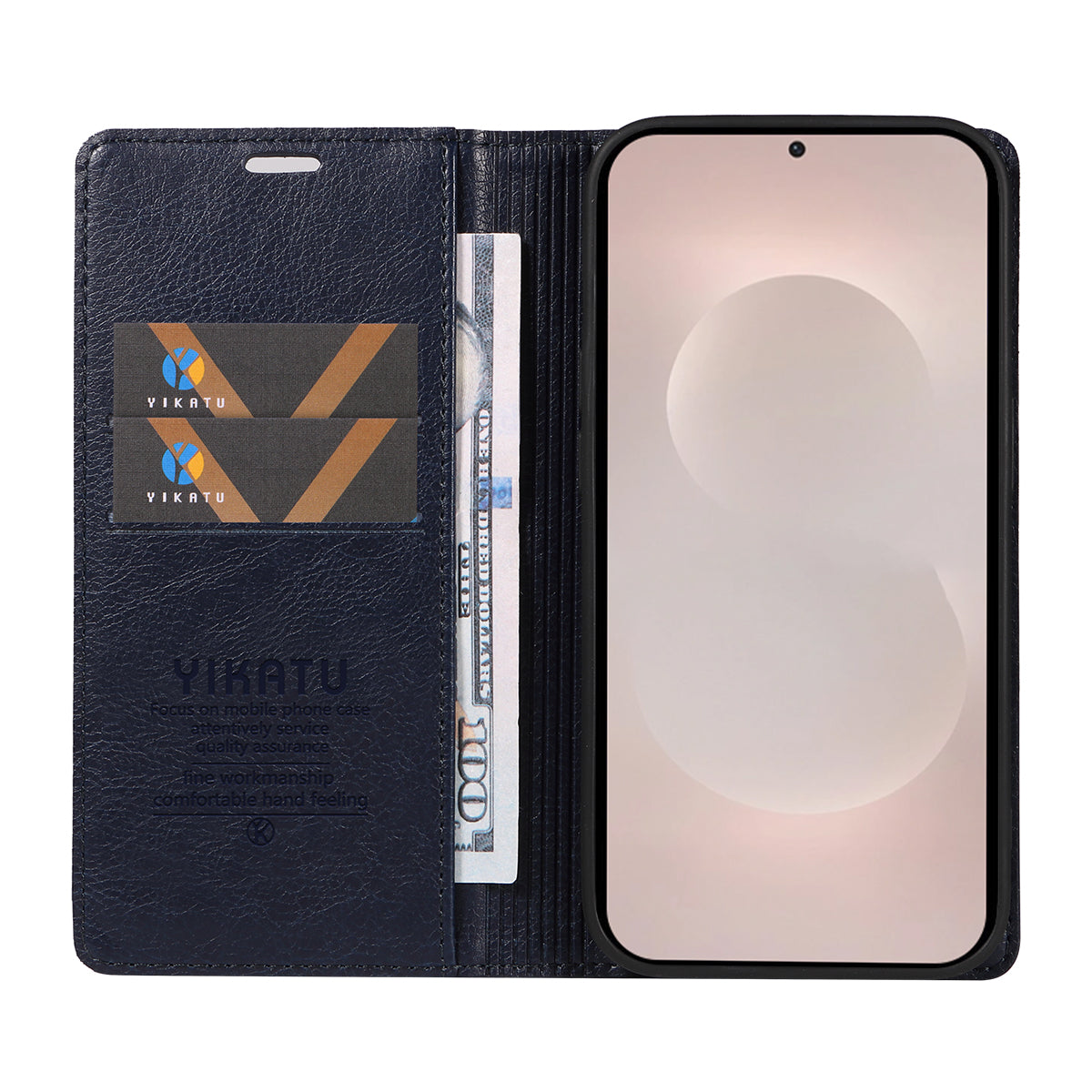 For-Samsung-Galaxy-S26-Edge-Wallet-Case-YIKATU-YK-006-Magnetic-Closure-Leather-Phone-Cover-Litchi-Texture-Navy-Blue