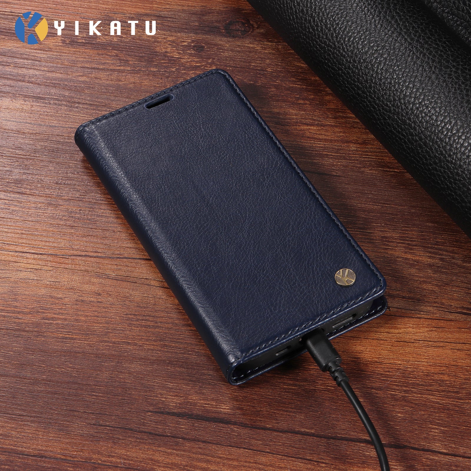 For-Samsung-Galaxy-S26-Edge-Wallet-Case-YIKATU-YK-006-Magnetic-Closure-Leather-Phone-Cover-Litchi-Texture-Navy-Blue