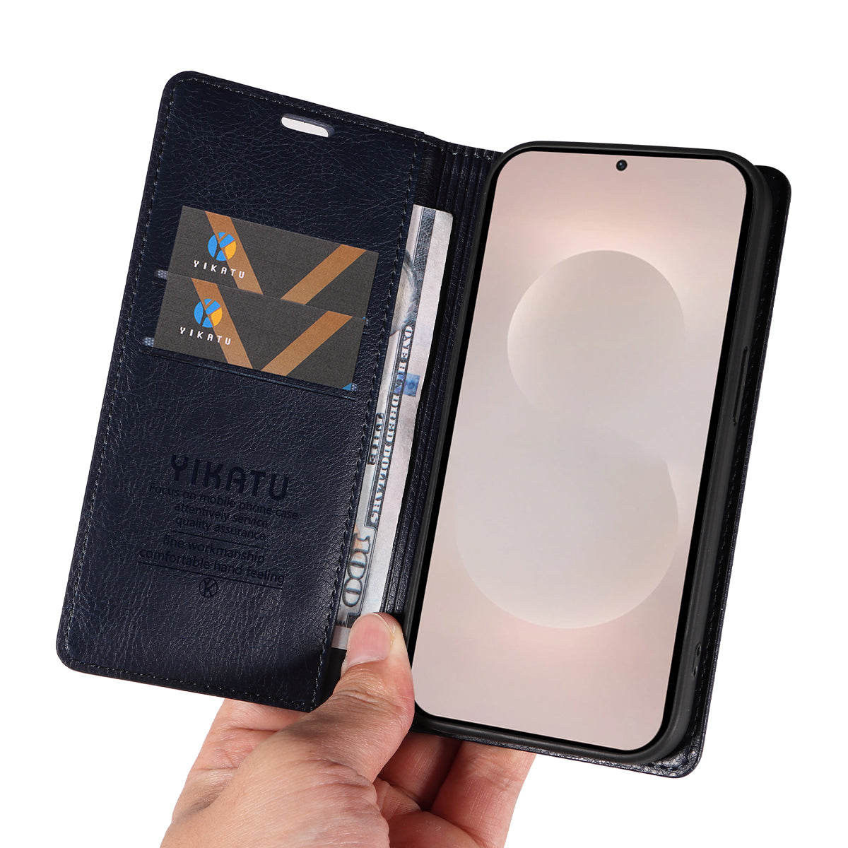 For-Samsung-Galaxy-S26-Edge-Wallet-Case-YIKATU-YK-006-Magnetic-Closure-Leather-Phone-Cover-Litchi-Texture-Navy-Blue