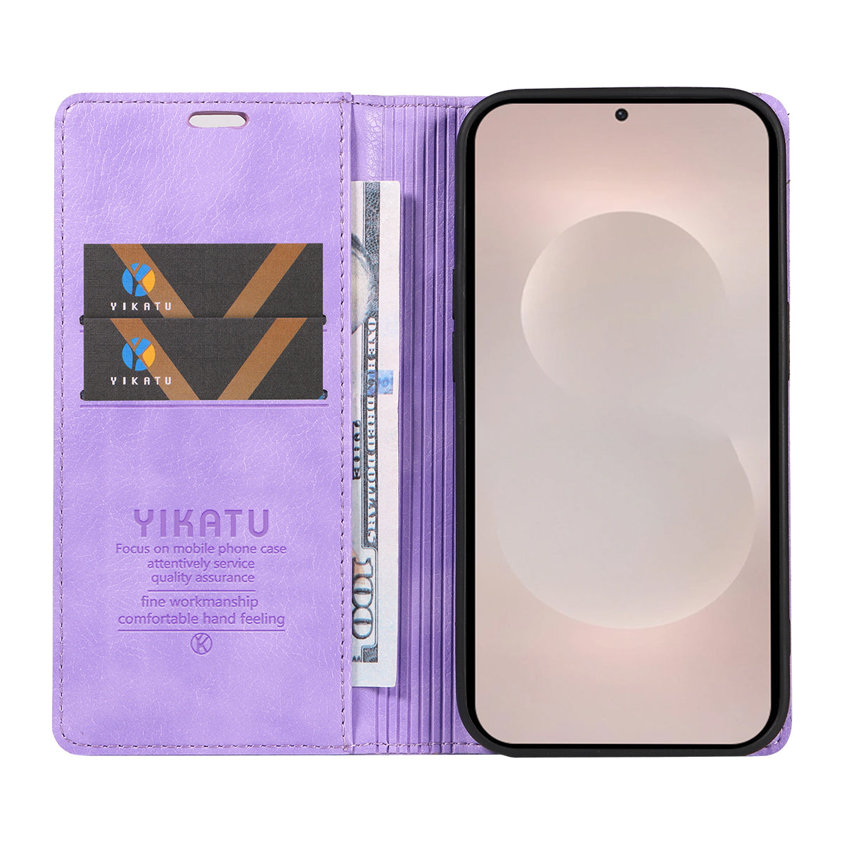 For-Samsung-Galaxy-S26-Edge-Wallet-Case-YIKATU-YK-006-Magnetic-Closure-Leather-Phone-Cover-Litchi-Texture-Purple