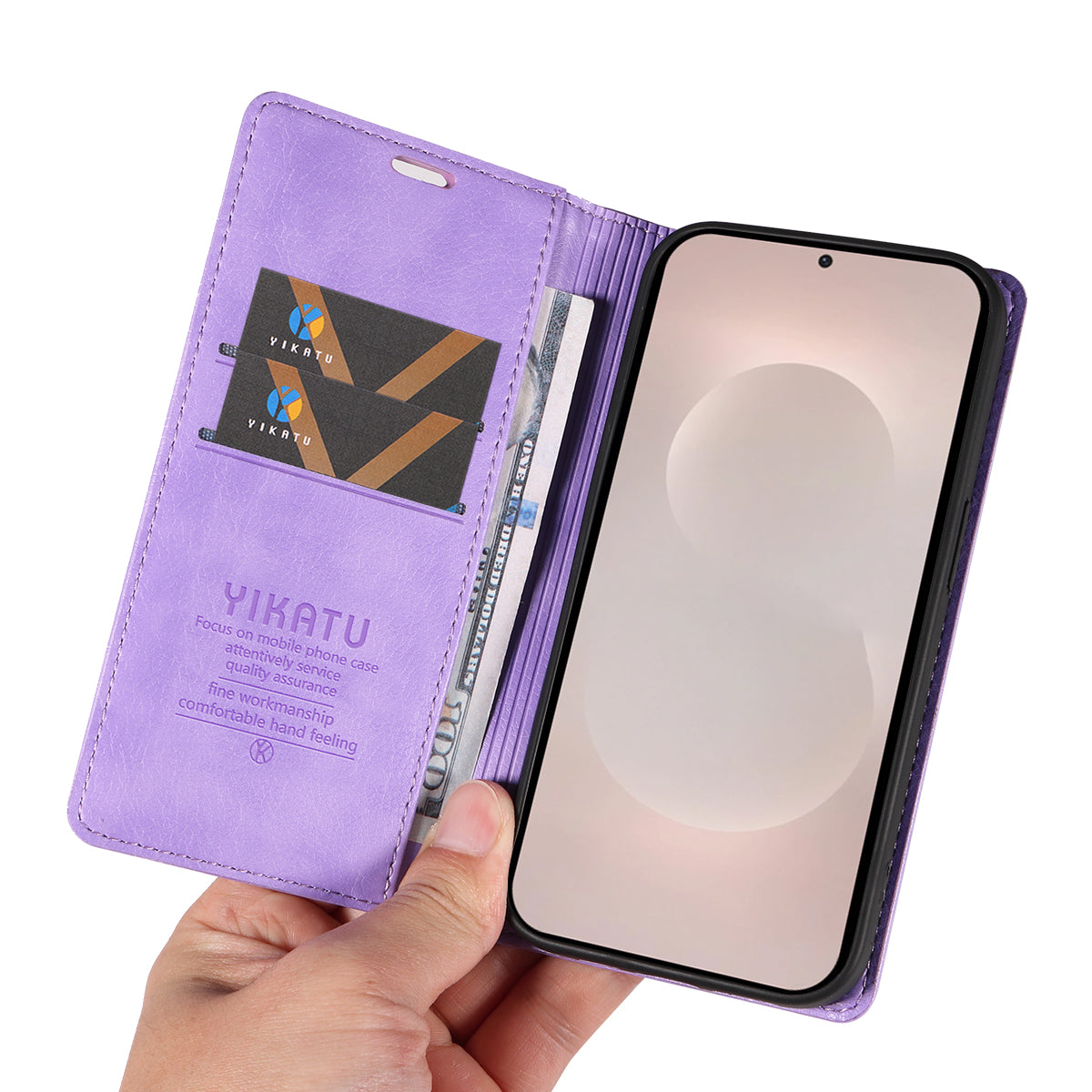 For-Samsung-Galaxy-S26-Edge-Wallet-Case-YIKATU-YK-006-Magnetic-Closure-Leather-Phone-Cover-Litchi-Texture-Purple