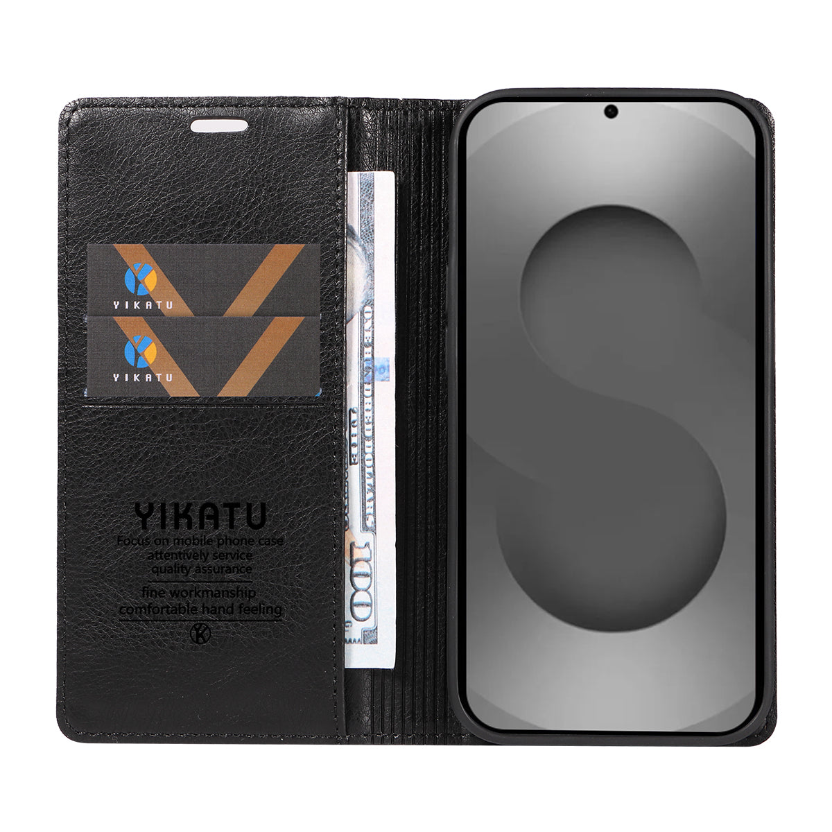 For-Samsung-Galaxy-S26-Ultra-Wallet-Case-YIKATU-YK-006-Magnetic-Closure-Leather-Phone-Cover-Litchi-Texture-Black