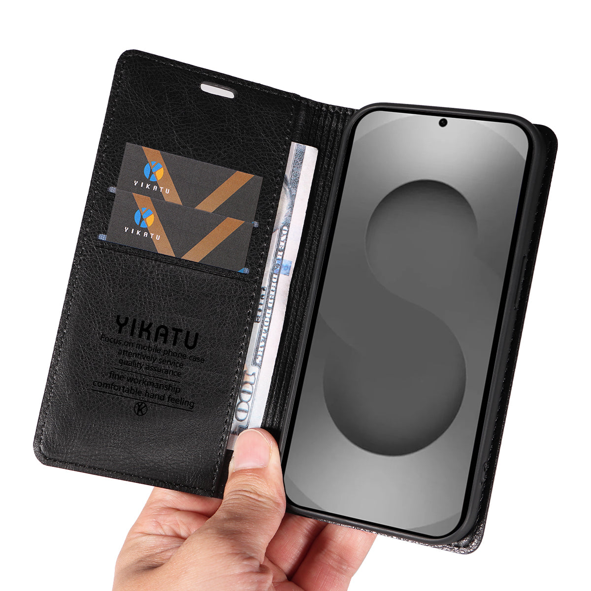 For-Samsung-Galaxy-S26-Ultra-Wallet-Case-YIKATU-YK-006-Magnetic-Closure-Leather-Phone-Cover-Litchi-Texture-Black