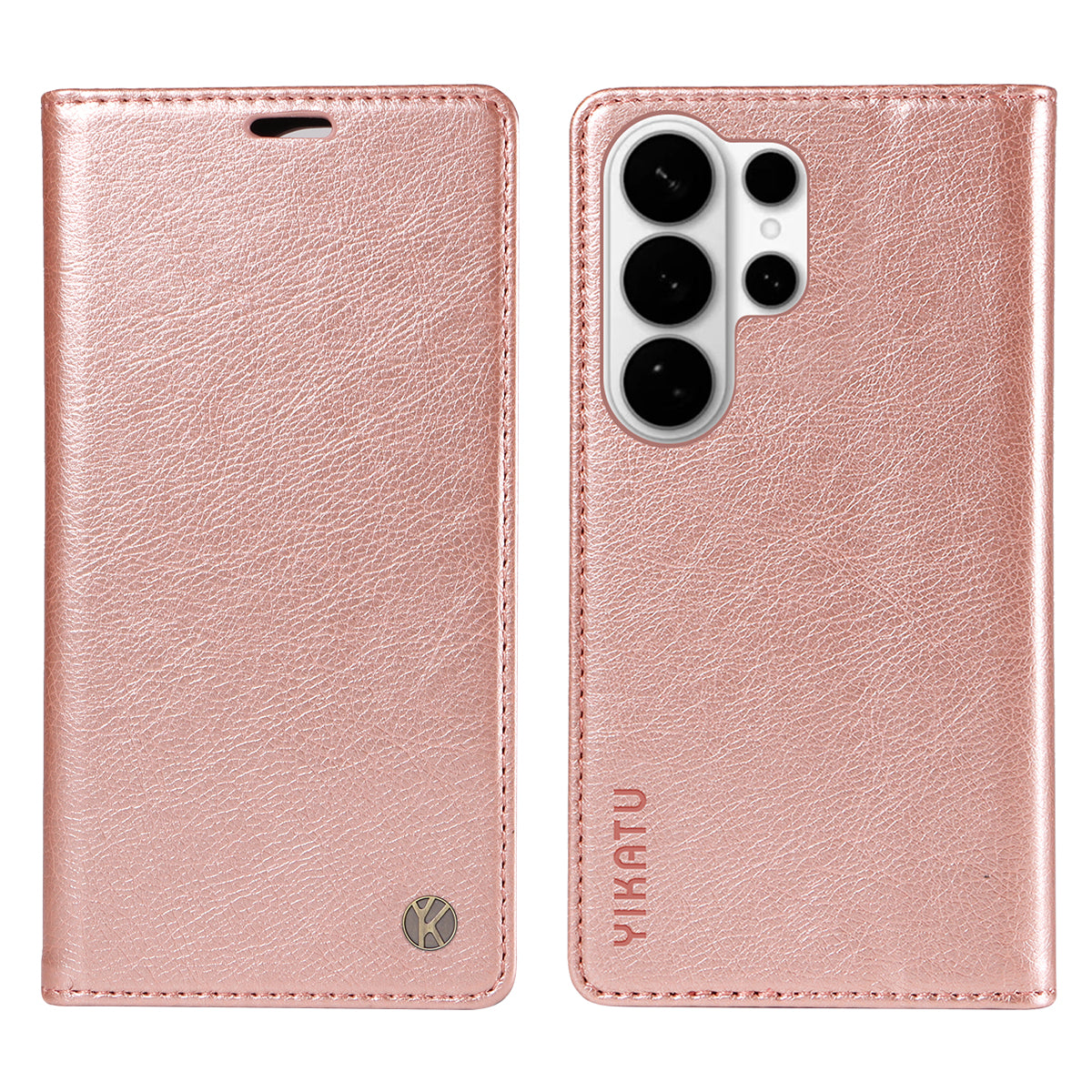 For-Samsung-Galaxy-S26-Ultra-Wallet-Case-YIKATU-YK-006-Magnetic-Closure-Leather-Phone-Cover-Litchi-Texture-Rose-Gold