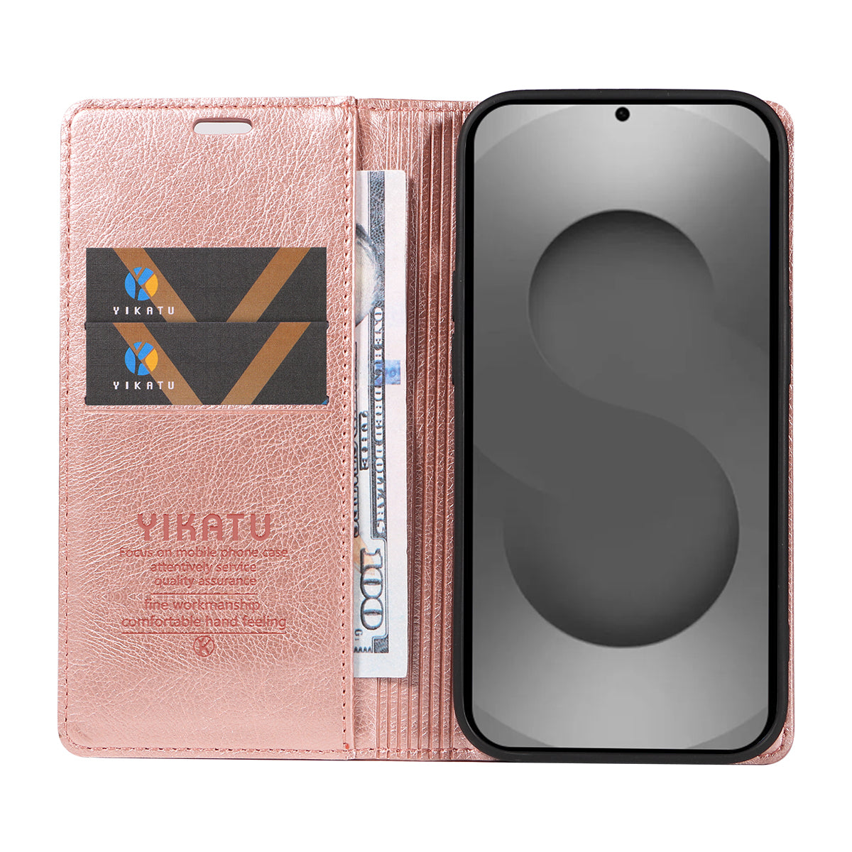 For-Samsung-Galaxy-S26-Ultra-Wallet-Case-YIKATU-YK-006-Magnetic-Closure-Leather-Phone-Cover-Litchi-Texture-Rose-Gold