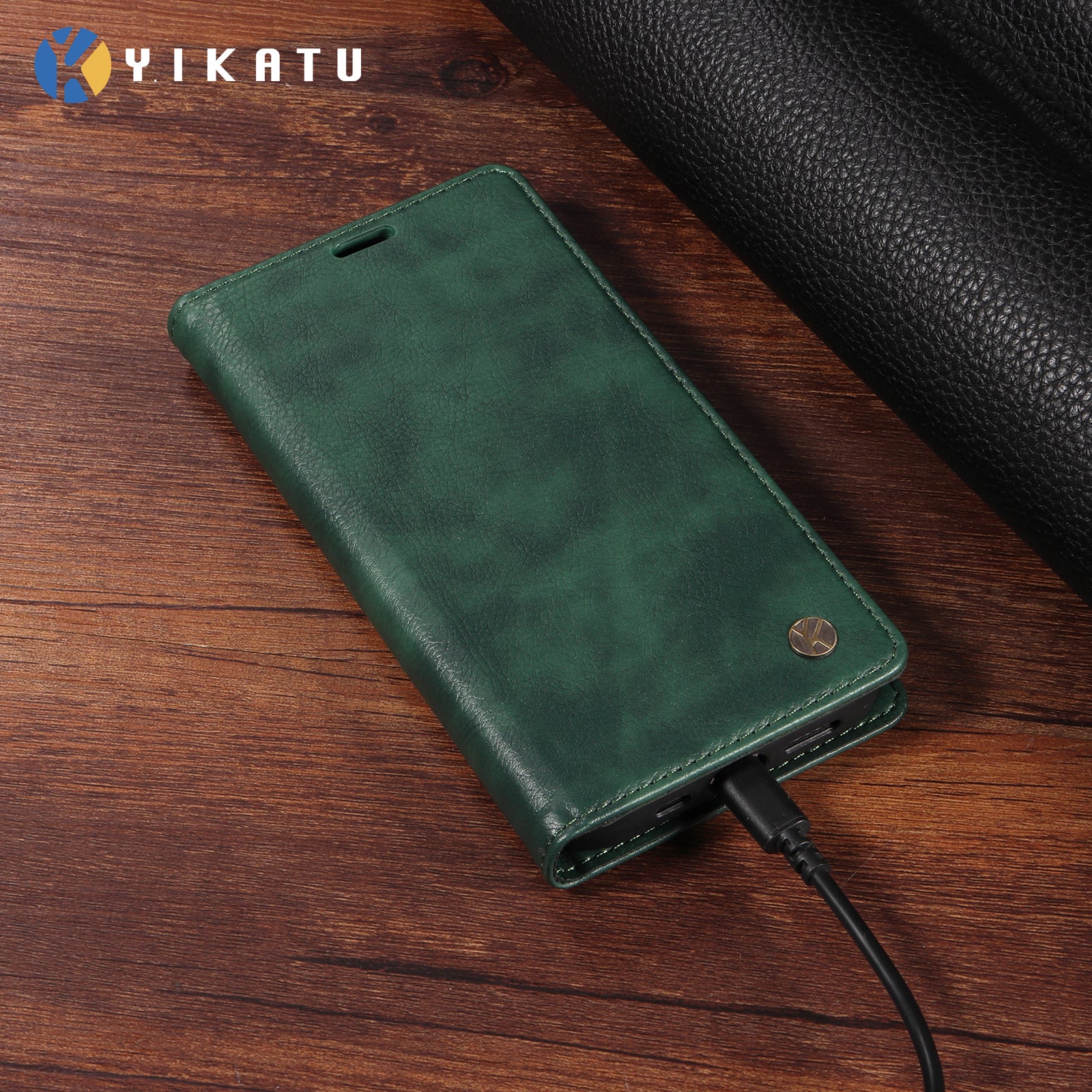 For-Samsung-Galaxy-S26-Ultra-Wallet-Case-YIKATU-YK-006-Magnetic-Closure-Leather-Phone-Cover-Litchi-Texture-Green