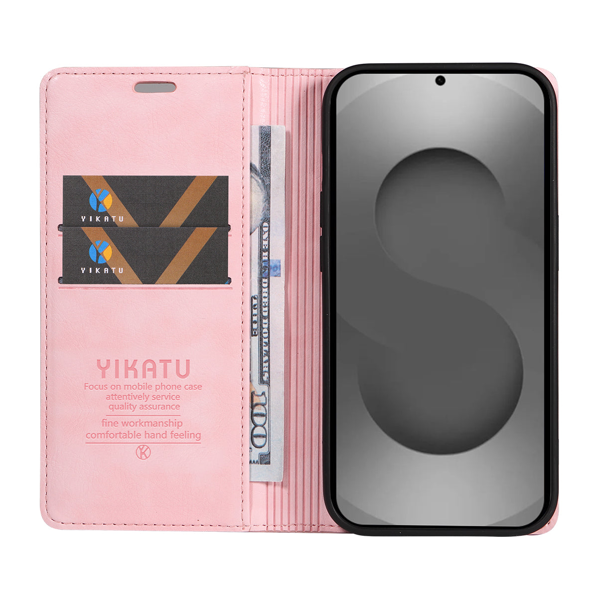 For-Samsung-Galaxy-S26-Ultra-Wallet-Case-YIKATU-YK-006-Magnetic-Closure-Leather-Phone-Cover-Litchi-Texture-Pink
