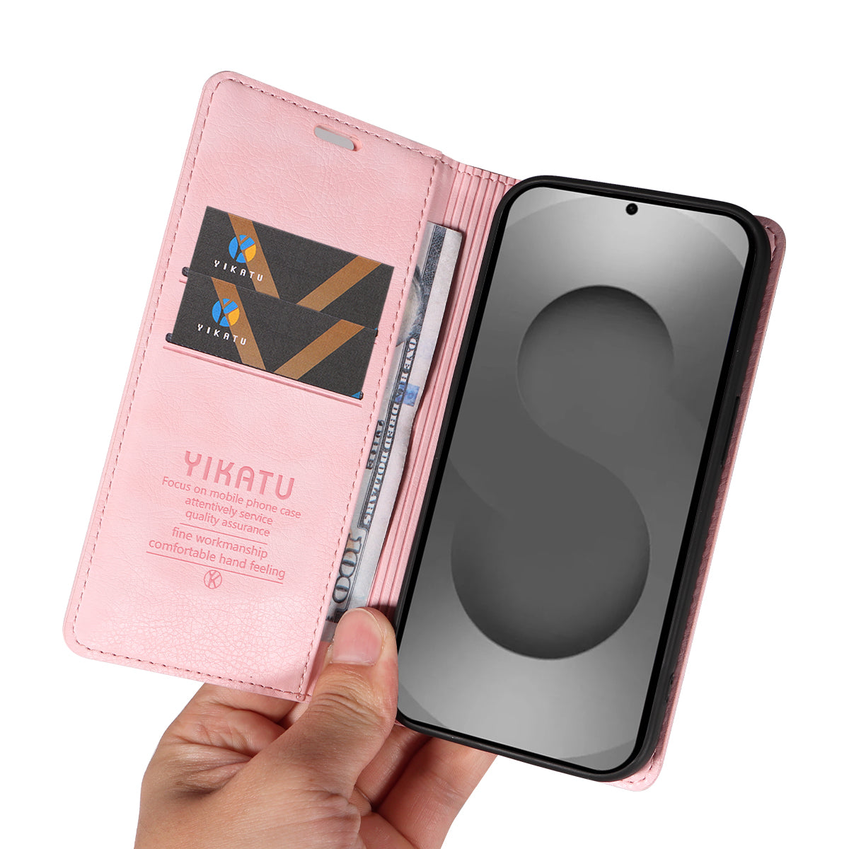 For-Samsung-Galaxy-S26-Ultra-Wallet-Case-YIKATU-YK-006-Magnetic-Closure-Leather-Phone-Cover-Litchi-Texture-Pink
