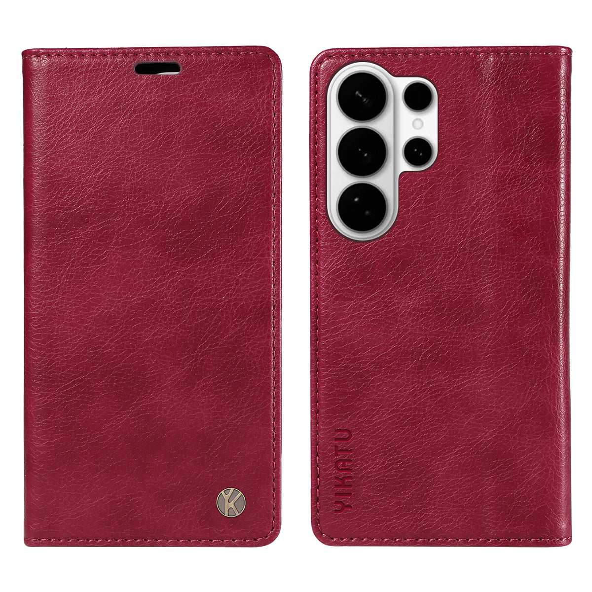 For-Samsung-Galaxy-S26-Ultra-Wallet-Case-YIKATU-YK-006-Magnetic-Closure-Leather-Phone-Cover-Litchi-Texture-Wine-Red