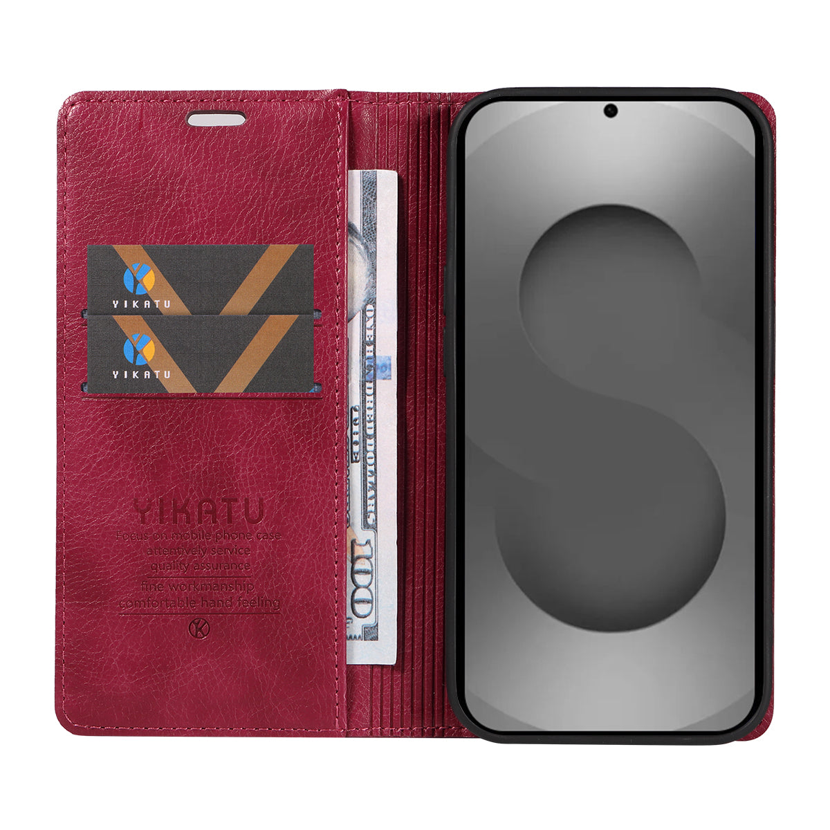 For-Samsung-Galaxy-S26-Ultra-Wallet-Case-YIKATU-YK-006-Magnetic-Closure-Leather-Phone-Cover-Litchi-Texture-Wine-Red