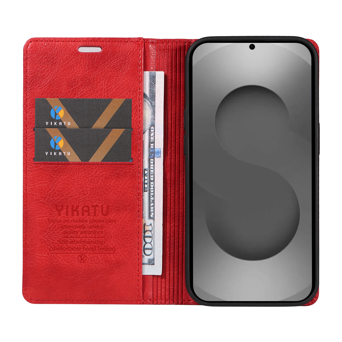 For-Samsung-Galaxy-S26-Ultra-Wallet-Case-YIKATU-YK-006-Magnetic-Closure-Leather-Phone-Cover-Litchi-Texture-Red