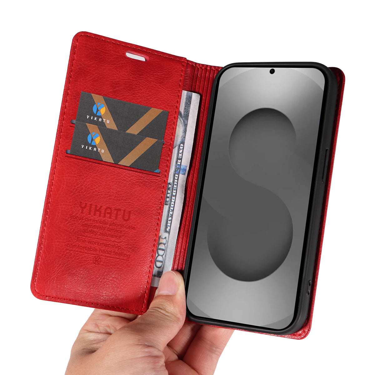 For-Samsung-Galaxy-S26-Ultra-Wallet-Case-YIKATU-YK-006-Magnetic-Closure-Leather-Phone-Cover-Litchi-Texture-Red