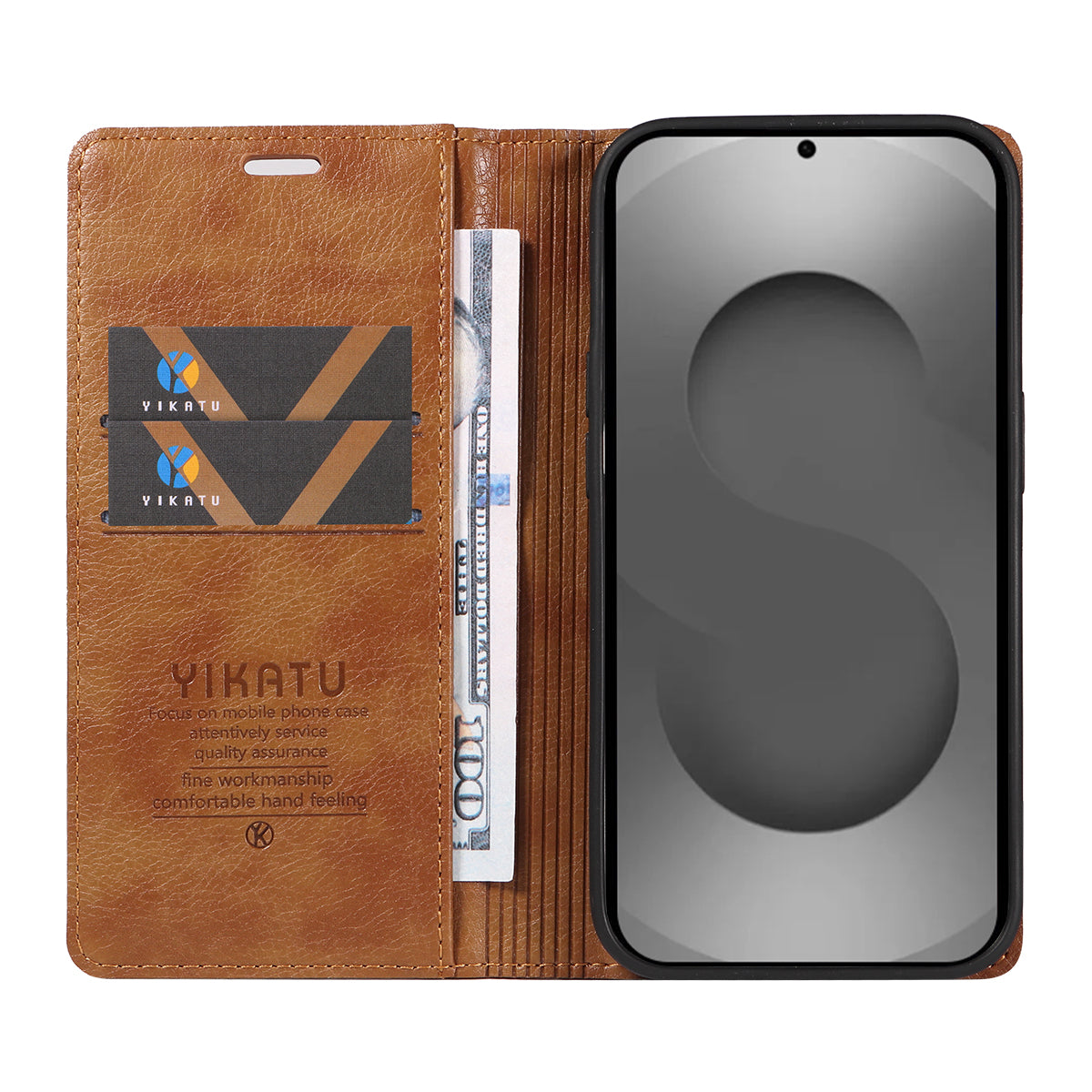 For-Samsung-Galaxy-S26-Ultra-Wallet-Case-YIKATU-YK-006-Magnetic-Closure-Leather-Phone-Cover-Litchi-Texture-Brown