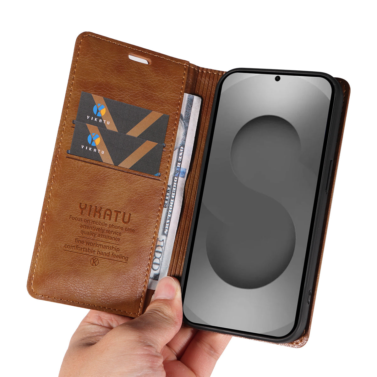 For-Samsung-Galaxy-S26-Ultra-Wallet-Case-YIKATU-YK-006-Magnetic-Closure-Leather-Phone-Cover-Litchi-Texture-Brown