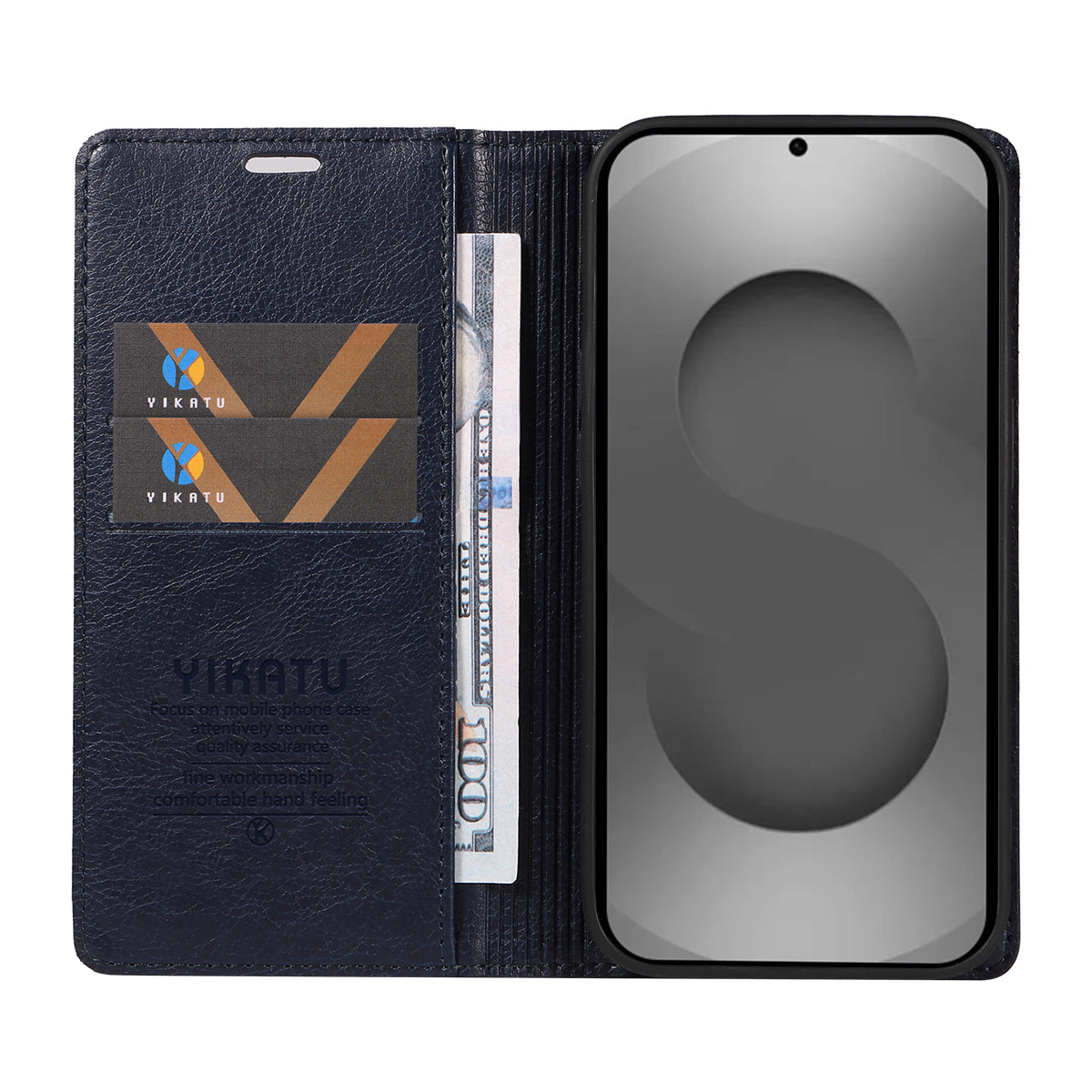 For-Samsung-Galaxy-S26-Ultra-Wallet-Case-YIKATU-YK-006-Magnetic-Closure-Leather-Phone-Cover-Litchi-Texture-Navy-Blue