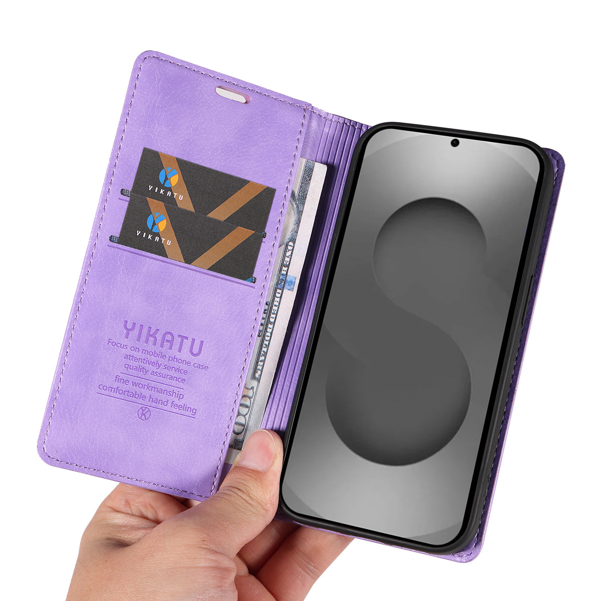 For-Samsung-Galaxy-S26-Ultra-Wallet-Case-YIKATU-YK-006-Magnetic-Closure-Leather-Phone-Cover-Litchi-Texture-Purple