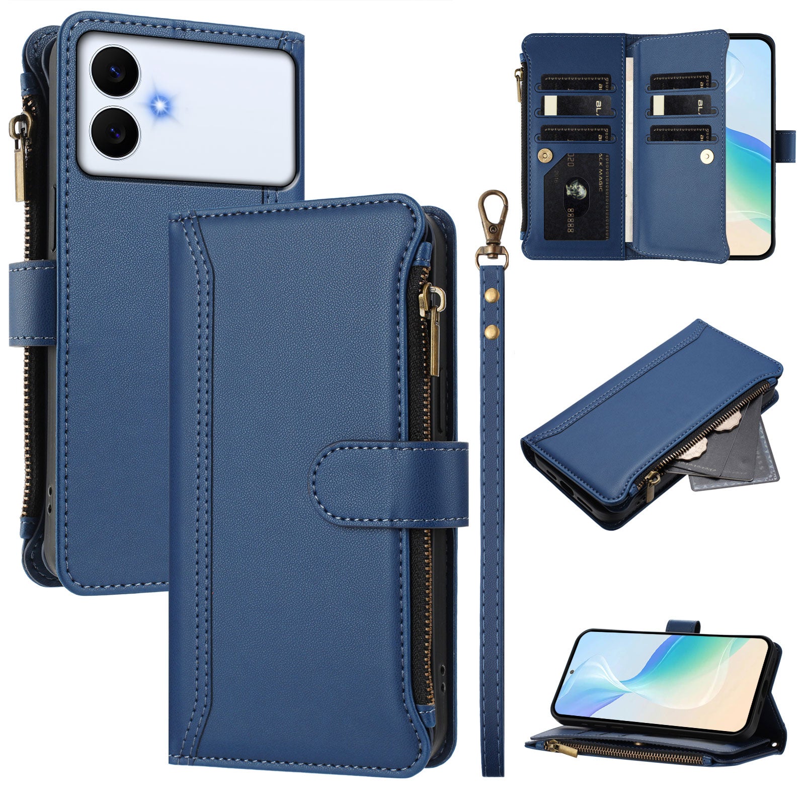 For-Samsung-Galaxy-S26-Edge-Leather-Case-9-Card-Slots-Zipper-Wallet-Stand-Phone-Cover-with-Wrist-Strap-Dark-Blue