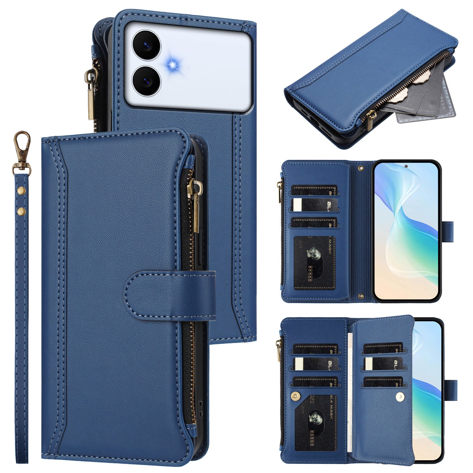 For-Samsung-Galaxy-S26-Edge-Leather-Case-9-Card-Slots-Zipper-Wallet-Stand-Phone-Cover-with-Wrist-Strap-Dark-Blue