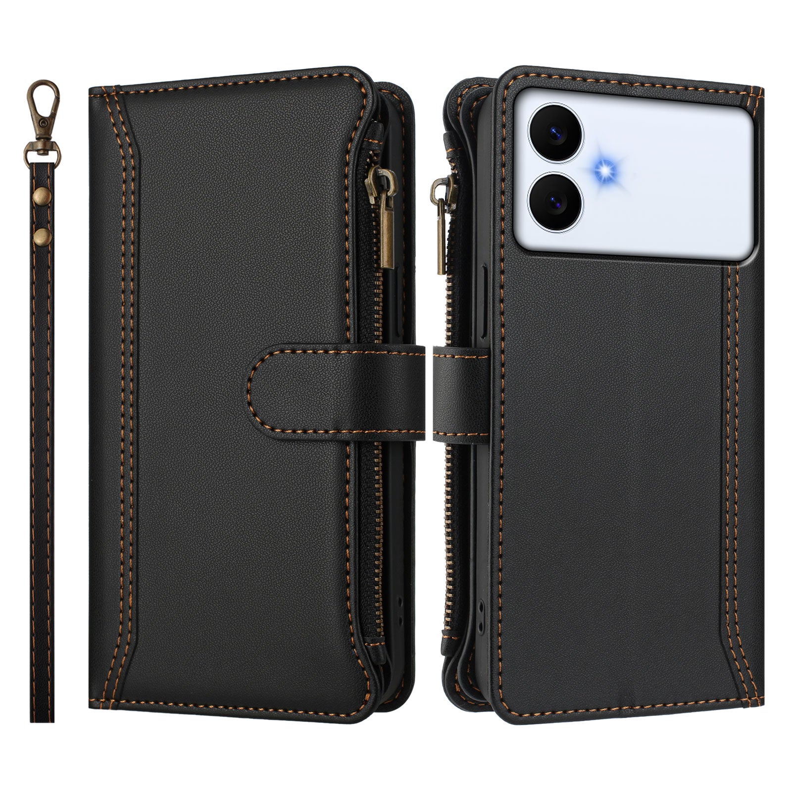 For-Samsung-Galaxy-S26-Edge-Leather-Case-9-Card-Slots-Zipper-Wallet-Stand-Phone-Cover-with-Wrist-Strap-Black