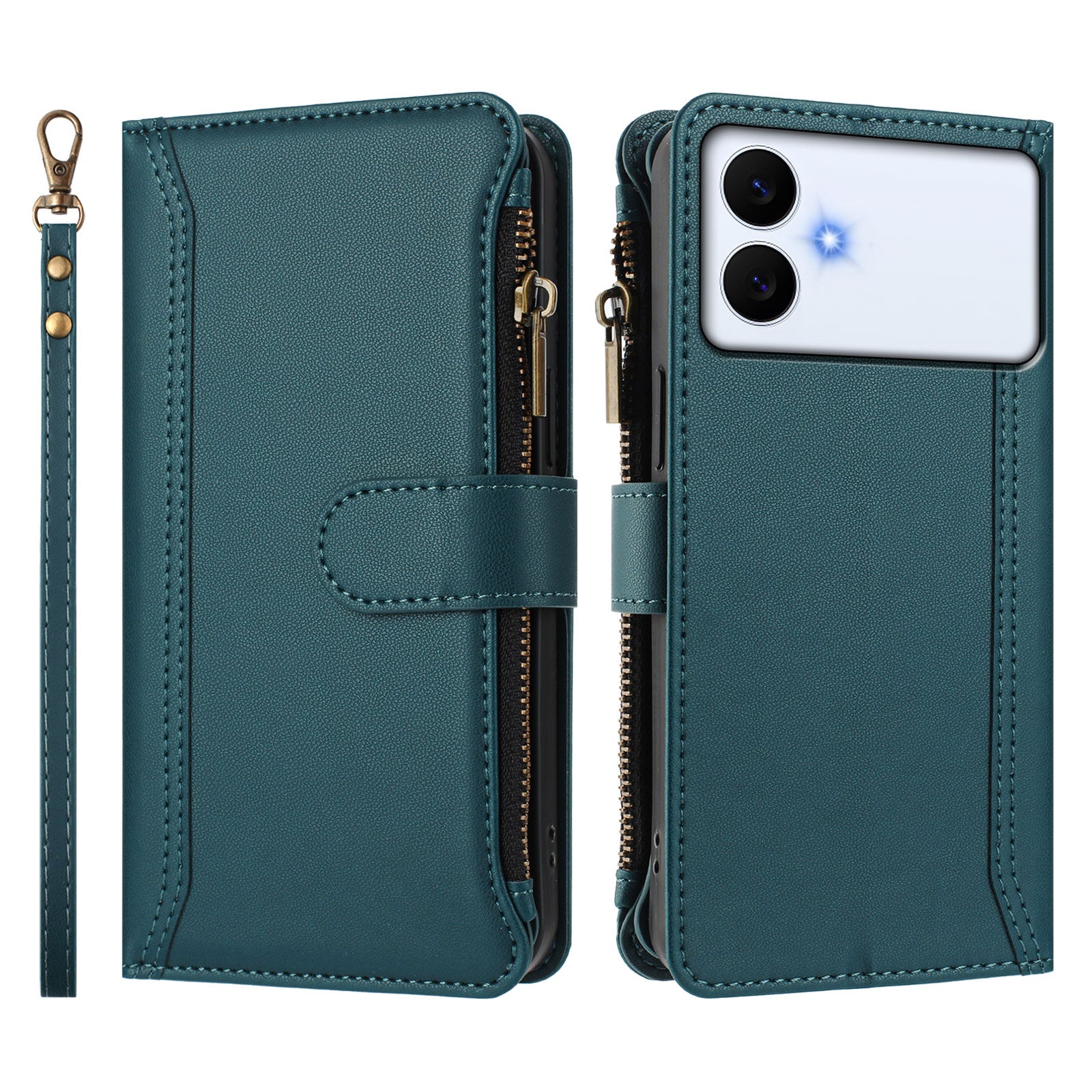 For-Samsung-Galaxy-S26-Edge-Leather-Case-9-Card-Slots-Zipper-Wallet-Stand-Phone-Cover-with-Wrist-Strap-Dark-Green