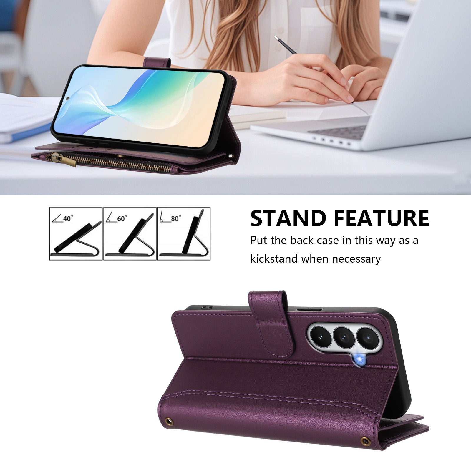 For-Samsung-Galaxy-S26-/-S26-Pro-Leather-Case-9-Card-Slots-Zipper-Wallet-Stand-Phone-Cover-with-Wrist-Strap-Purple
