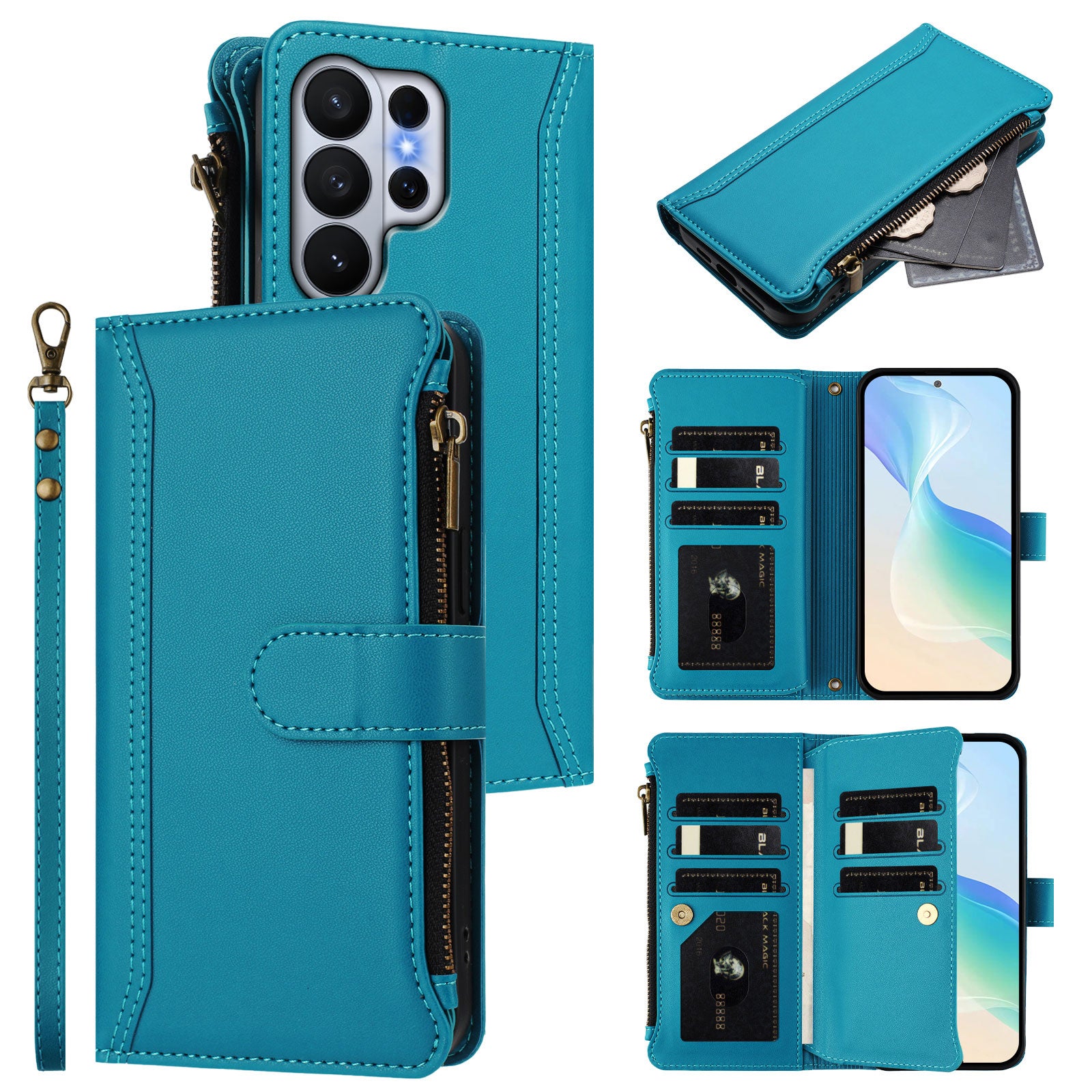For-Samsung-Galaxy-S26-Ultra-Leather-Case-9-Card-Slots-Zipper-Wallet-Stand-Phone-Cover-with-Wrist-Strap-Lake-Blue