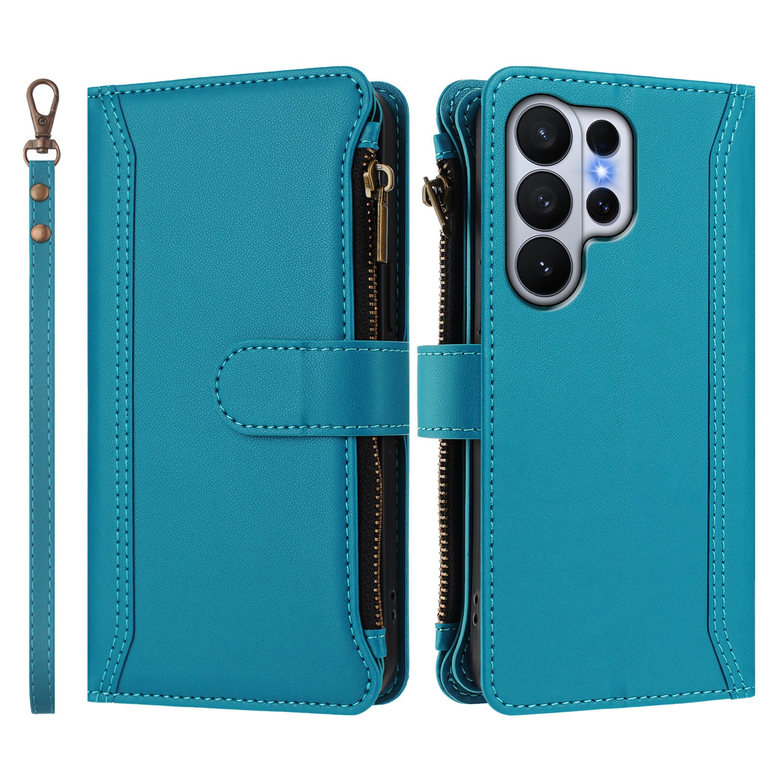 For-Samsung-Galaxy-S26-Ultra-Leather-Case-9-Card-Slots-Zipper-Wallet-Stand-Phone-Cover-with-Wrist-Strap-Lake-Blue
