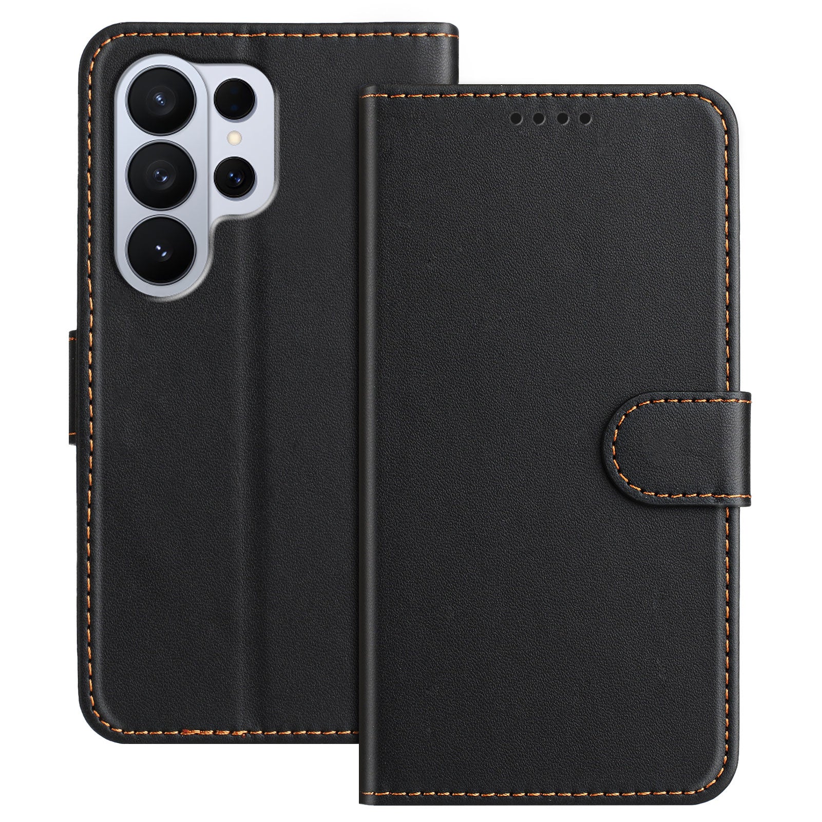 For-Samsung-Galaxy-S26-Ultra-Leather-Case-Wallet-Stand-Solid-Color-Anti-Drop-Phone-Cover-Black