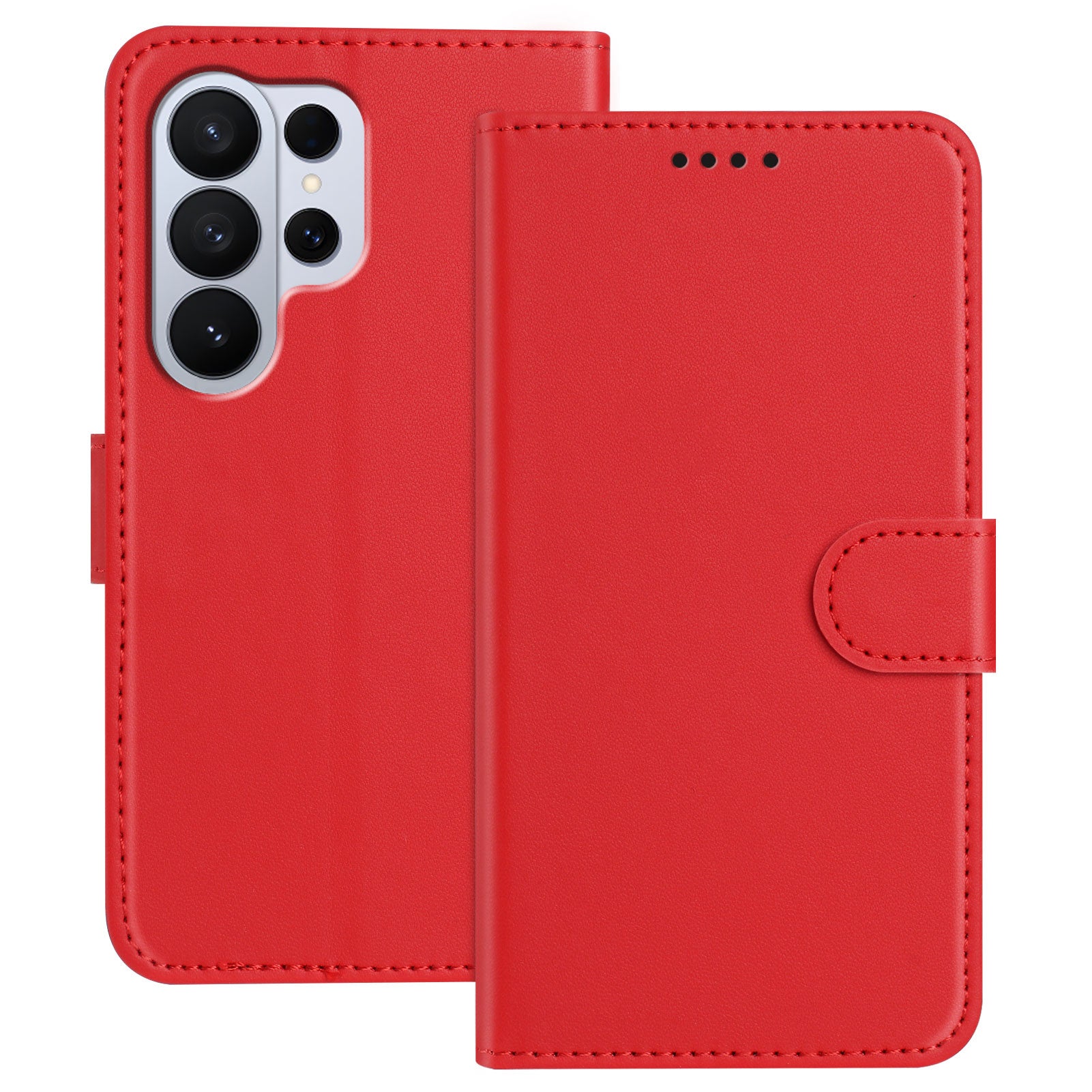 For-Samsung-Galaxy-S26-Ultra-Leather-Case-Wallet-Stand-Solid-Color-Anti-Drop-Phone-Cover-Red