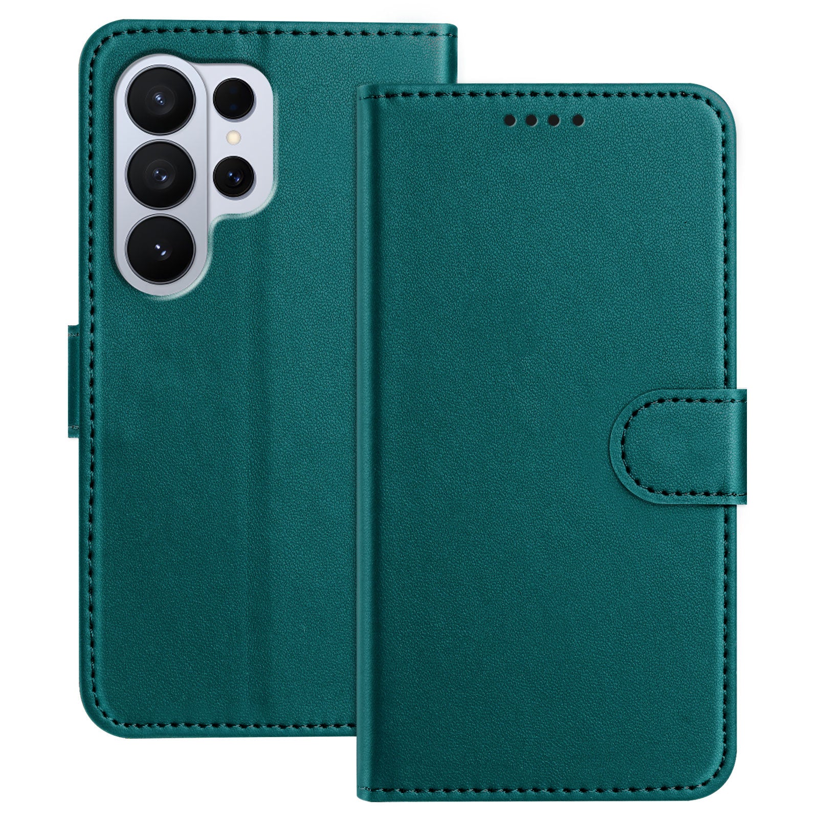 For-Samsung-Galaxy-S26-Ultra-Leather-Case-Wallet-Stand-Solid-Color-Anti-Drop-Phone-Cover-Green