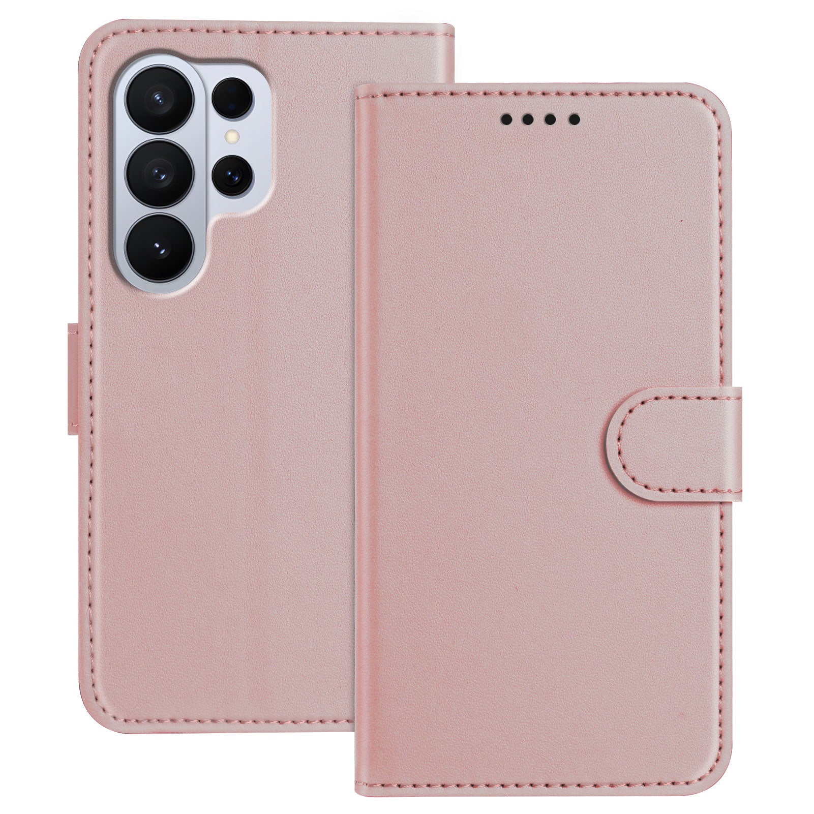 For-Samsung-Galaxy-S26-Ultra-Leather-Case-Wallet-Stand-Solid-Color-Anti-Drop-Phone-Cover-Rose-Gold