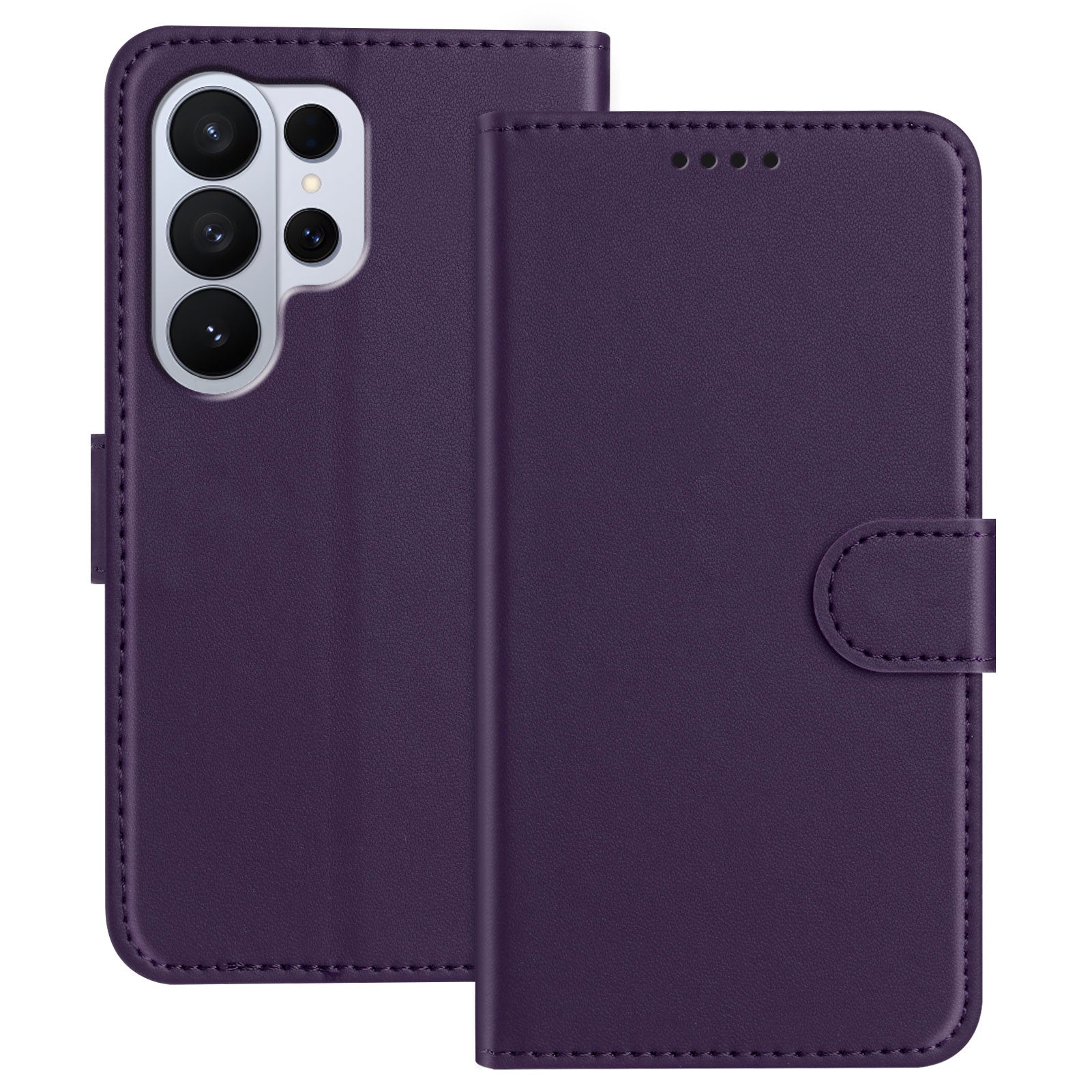 For-Samsung-Galaxy-S26-Ultra-Leather-Case-Wallet-Stand-Solid-Color-Anti-Drop-Phone-Cover-Purple