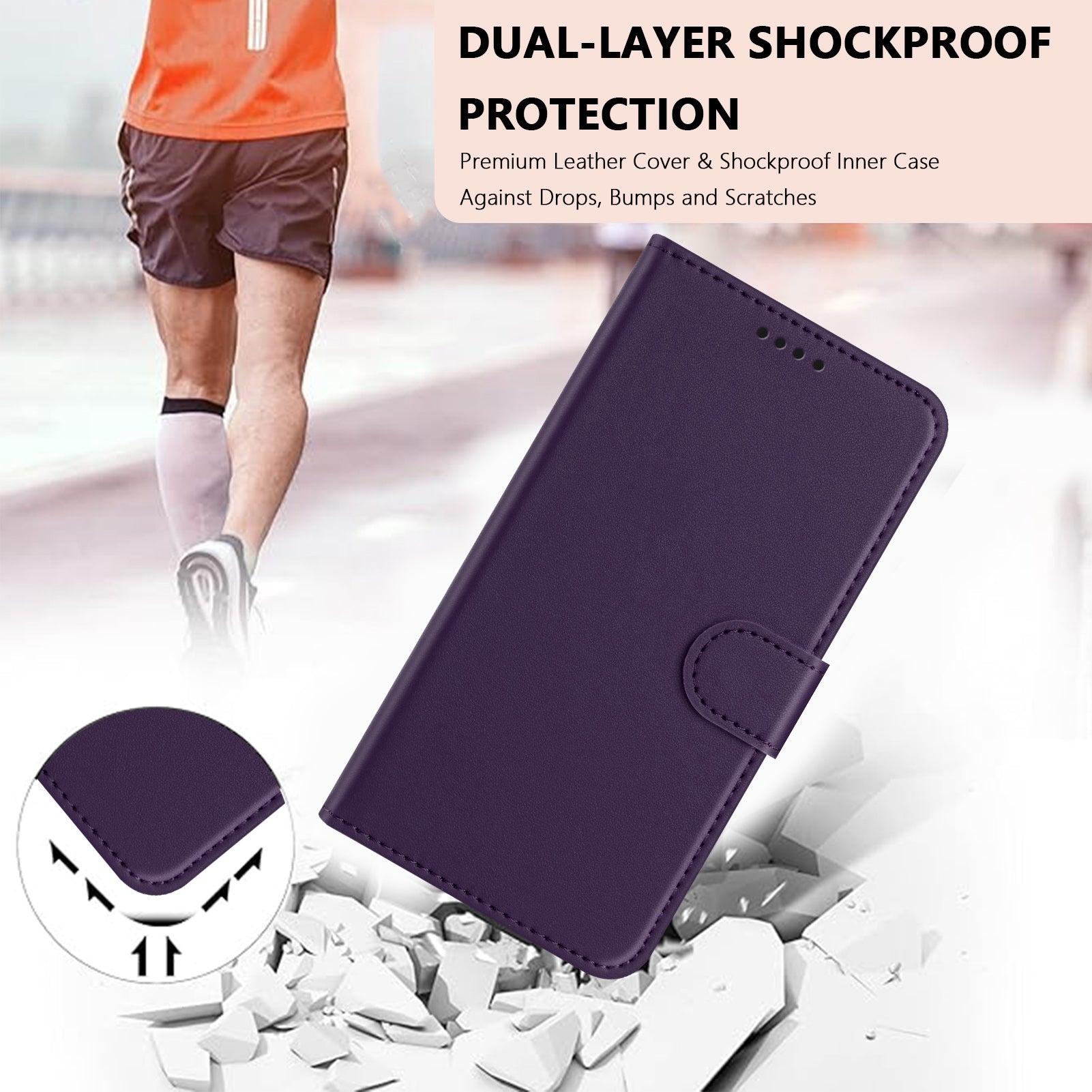 For-Samsung-Galaxy-S26-Ultra-Leather-Case-Wallet-Stand-Solid-Color-Anti-Drop-Phone-Cover-Purple