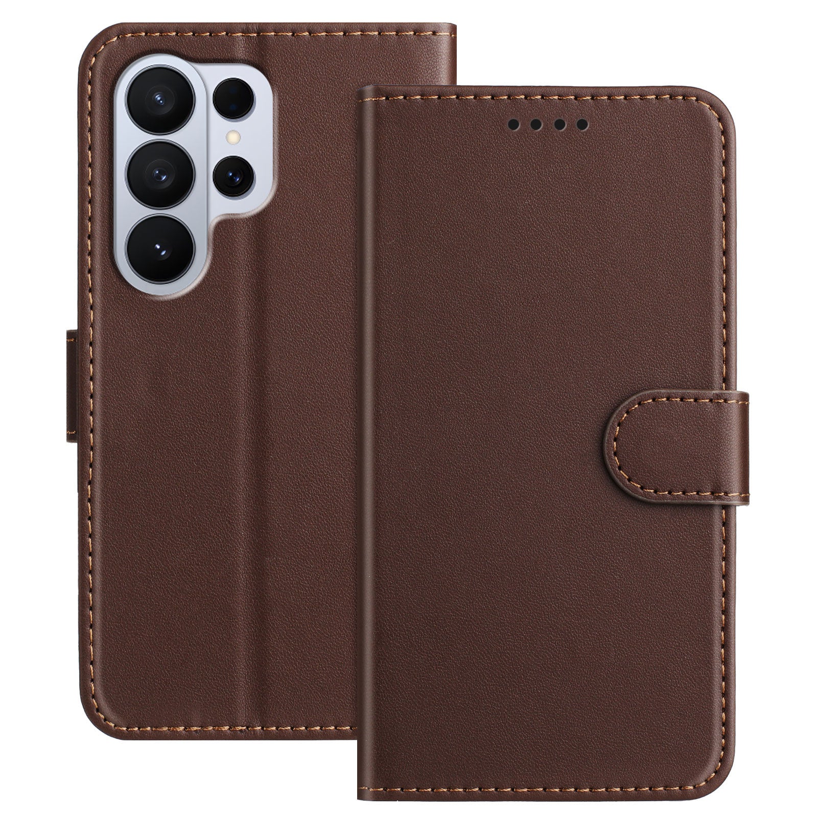 For-Samsung-Galaxy-S26-Ultra-Leather-Case-Wallet-Stand-Solid-Color-Anti-Drop-Phone-Cover-Brown