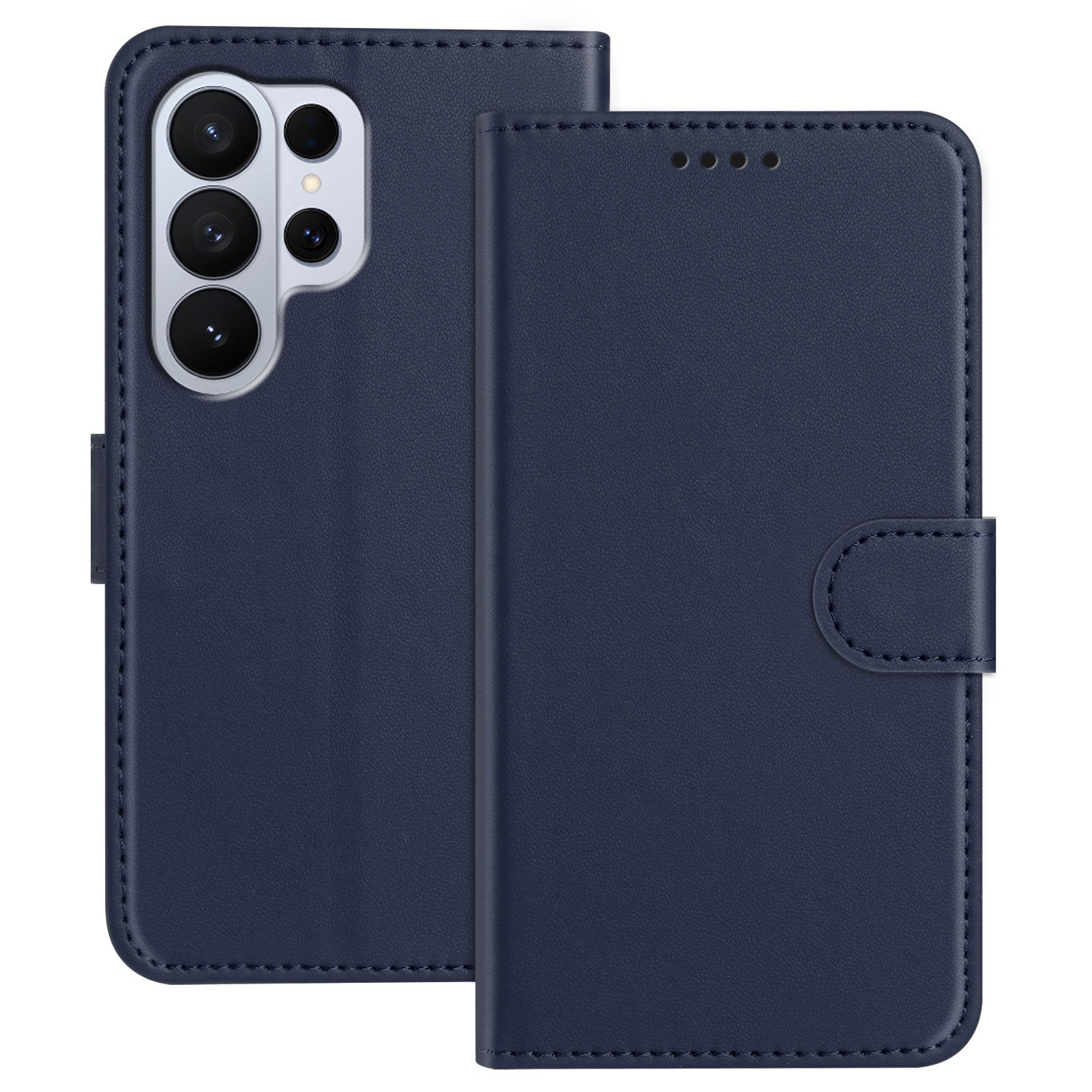For-Samsung-Galaxy-S26-Ultra-Leather-Case-Wallet-Stand-Solid-Color-Anti-Drop-Phone-Cover-Blue