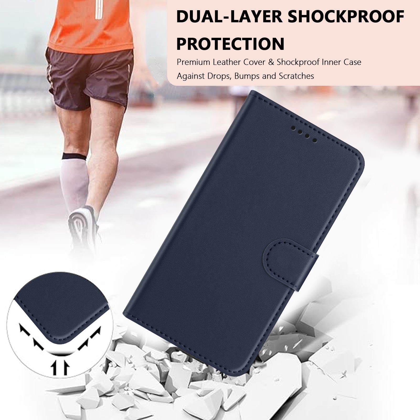 For-Samsung-Galaxy-S26-Ultra-Leather-Case-Wallet-Stand-Solid-Color-Anti-Drop-Phone-Cover-Blue