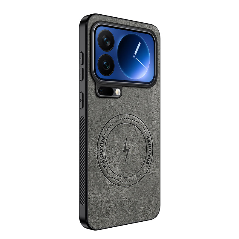 For Xiaomi 17 Pro Max Magnetic Case WANLONFENG SD1 Series Nappa Texture PC TPU Phone Cover - Grey